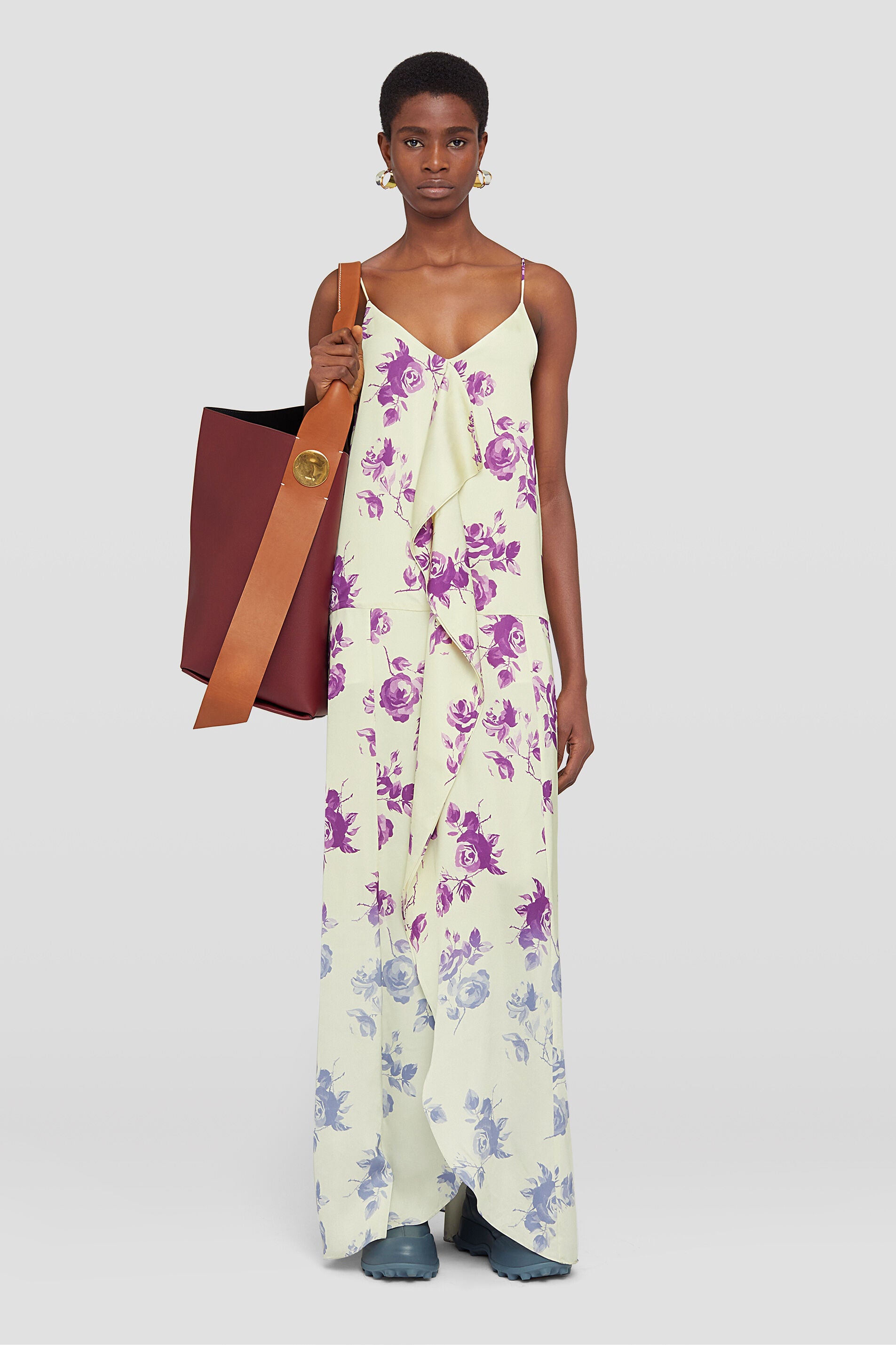 JIL SANDER WOMEN'S CREAM FLORAL SLIP DRESS