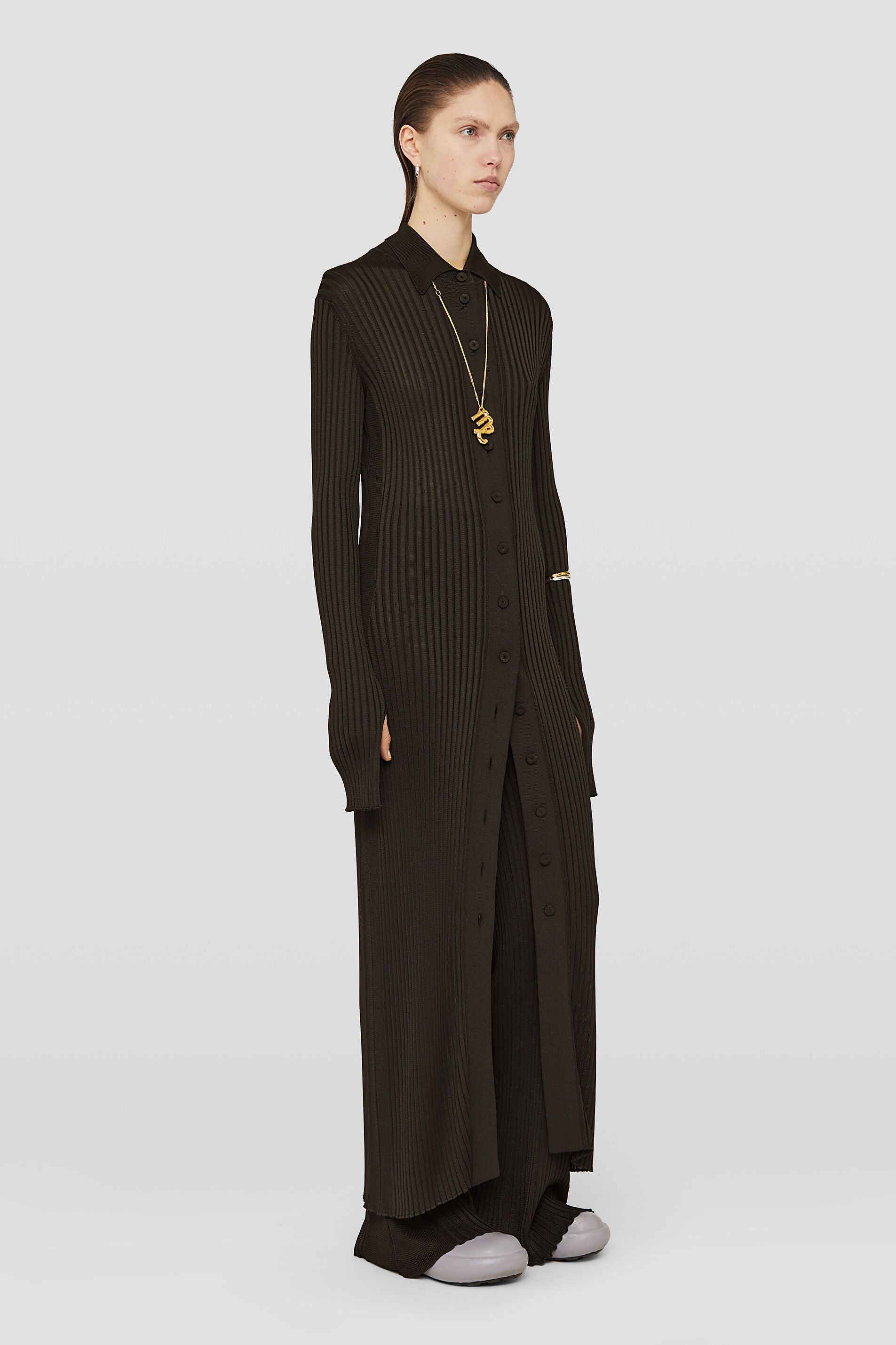 JIL SANDER WOMEN'S DARK BROWN RIBBED SHIRT