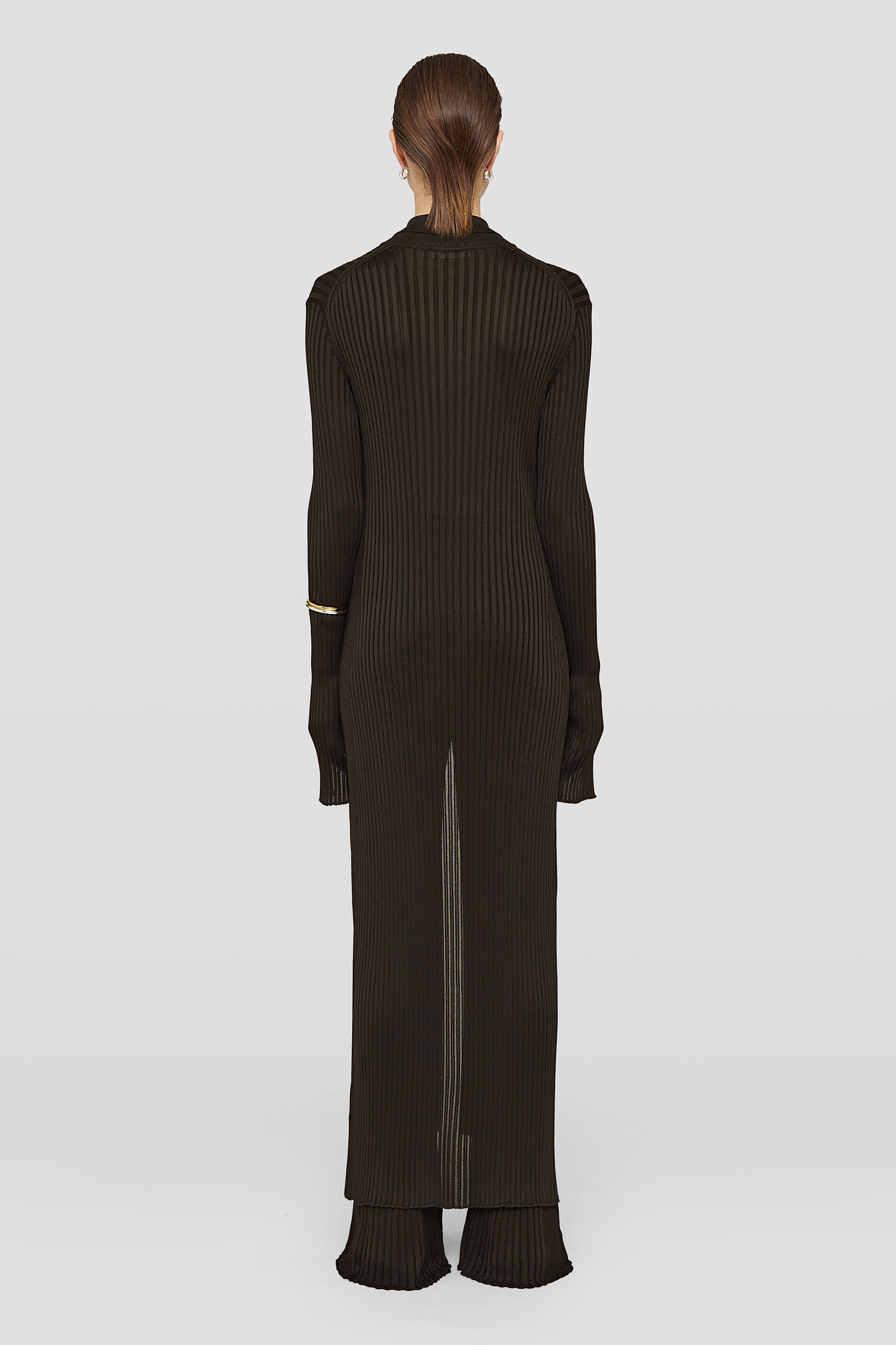 JIL SANDER WOMEN'S DARK BROWN RIBBED SHIRT