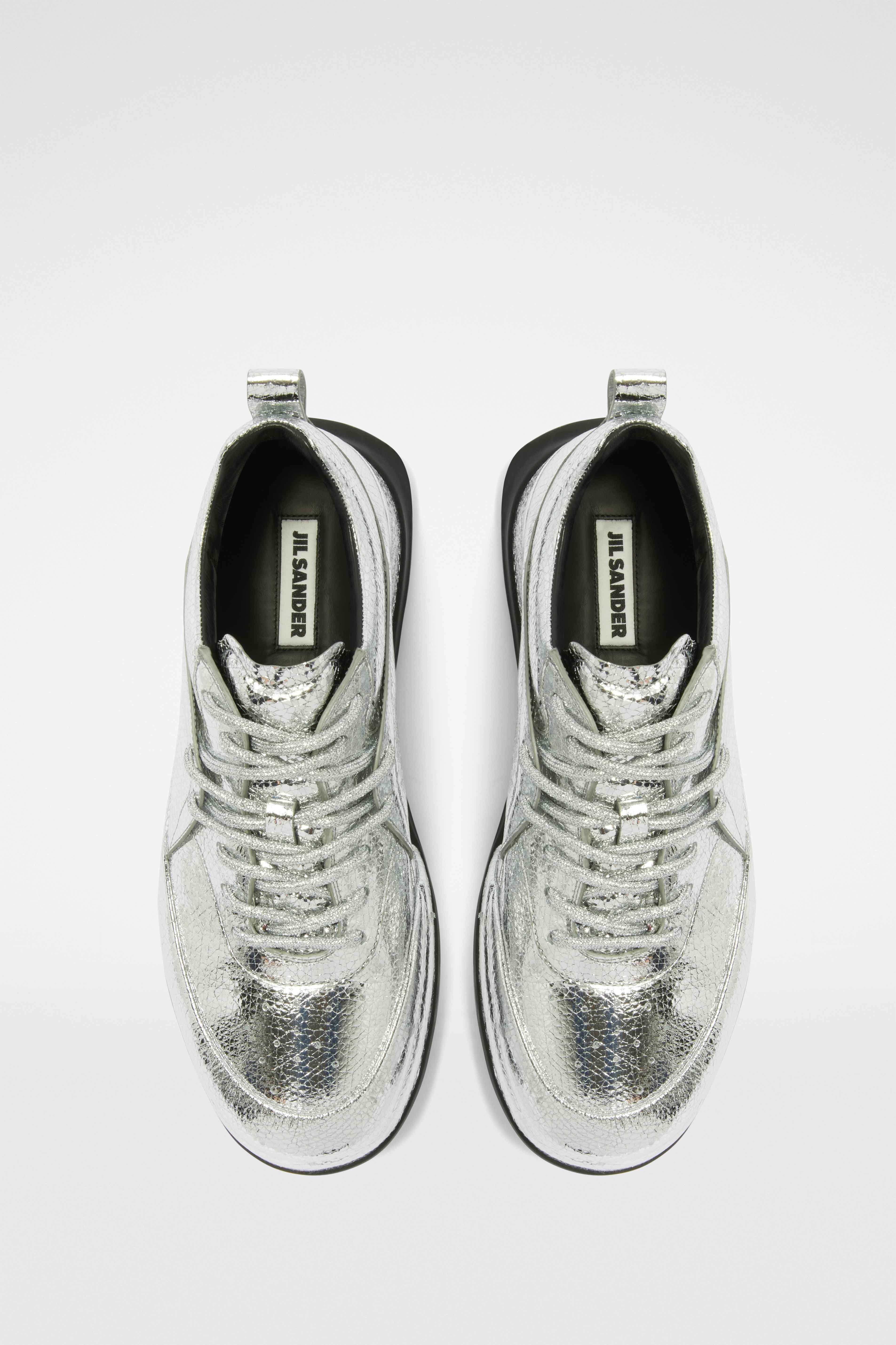 JIL SANDER MEN'S SILVER METALLIC LACE UP SHOES