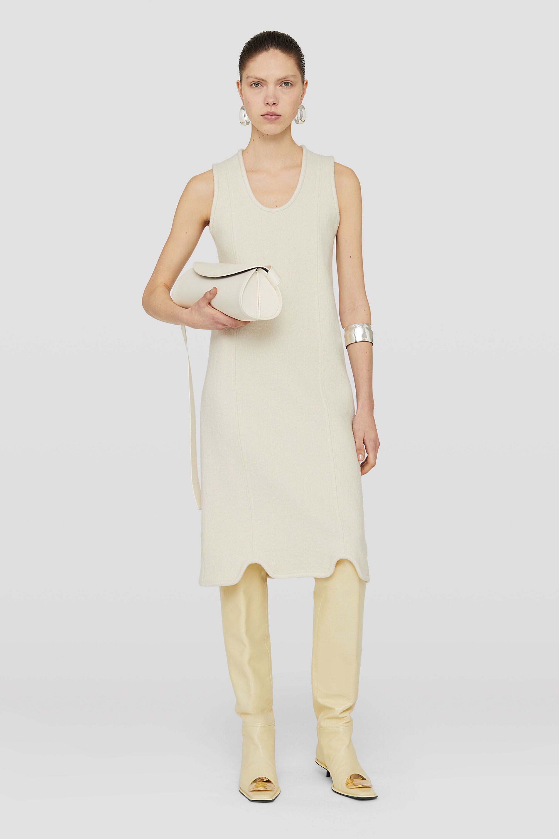 JIL SANDER WOMEN'S OFF WHITE SLEEVELESS DRESS