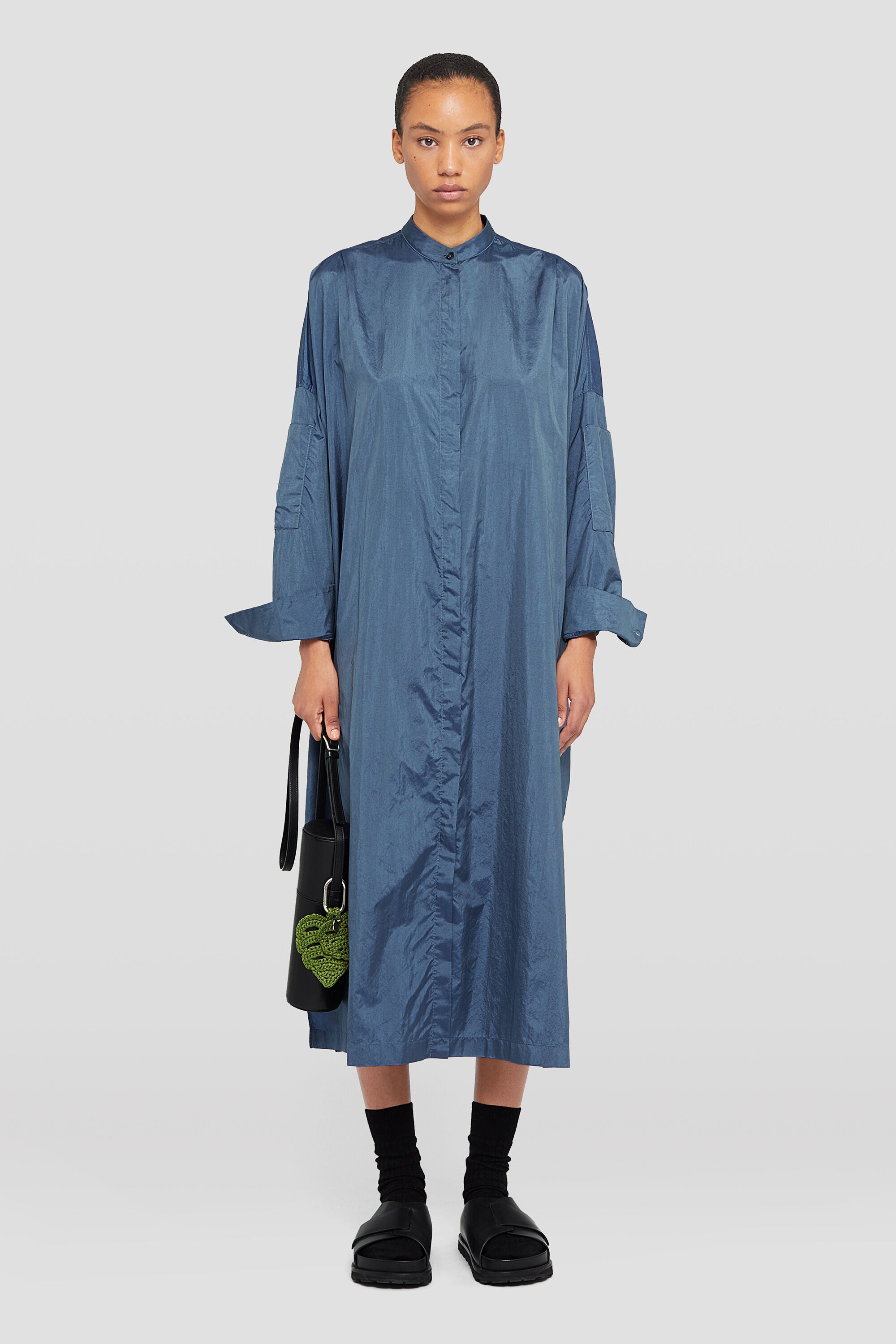 JIL SANDER WOMEN'S OCEAN BLUE LONG SHIRT DRESS