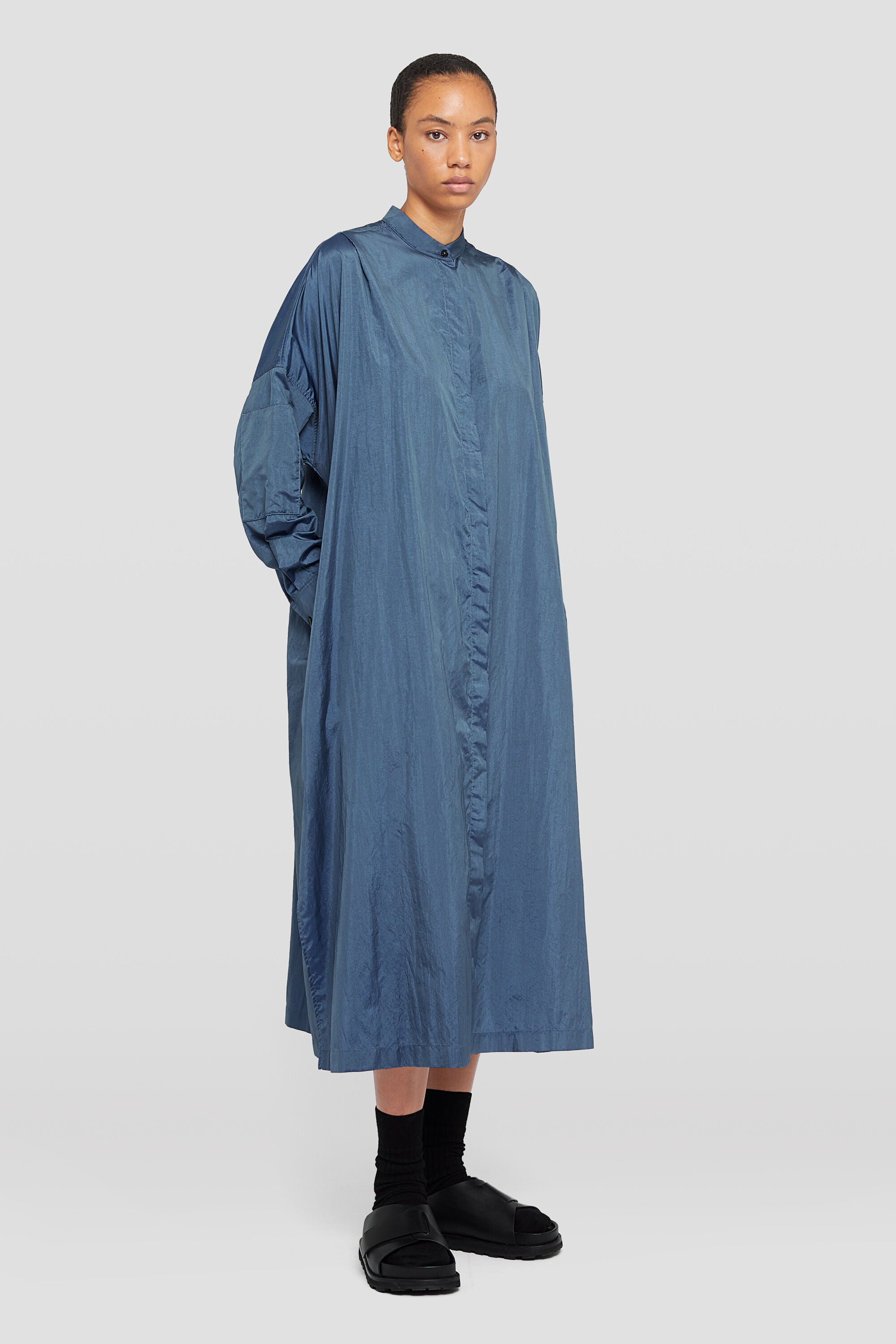 JIL SANDER WOMEN'S OCEAN BLUE LONG SHIRT DRESS