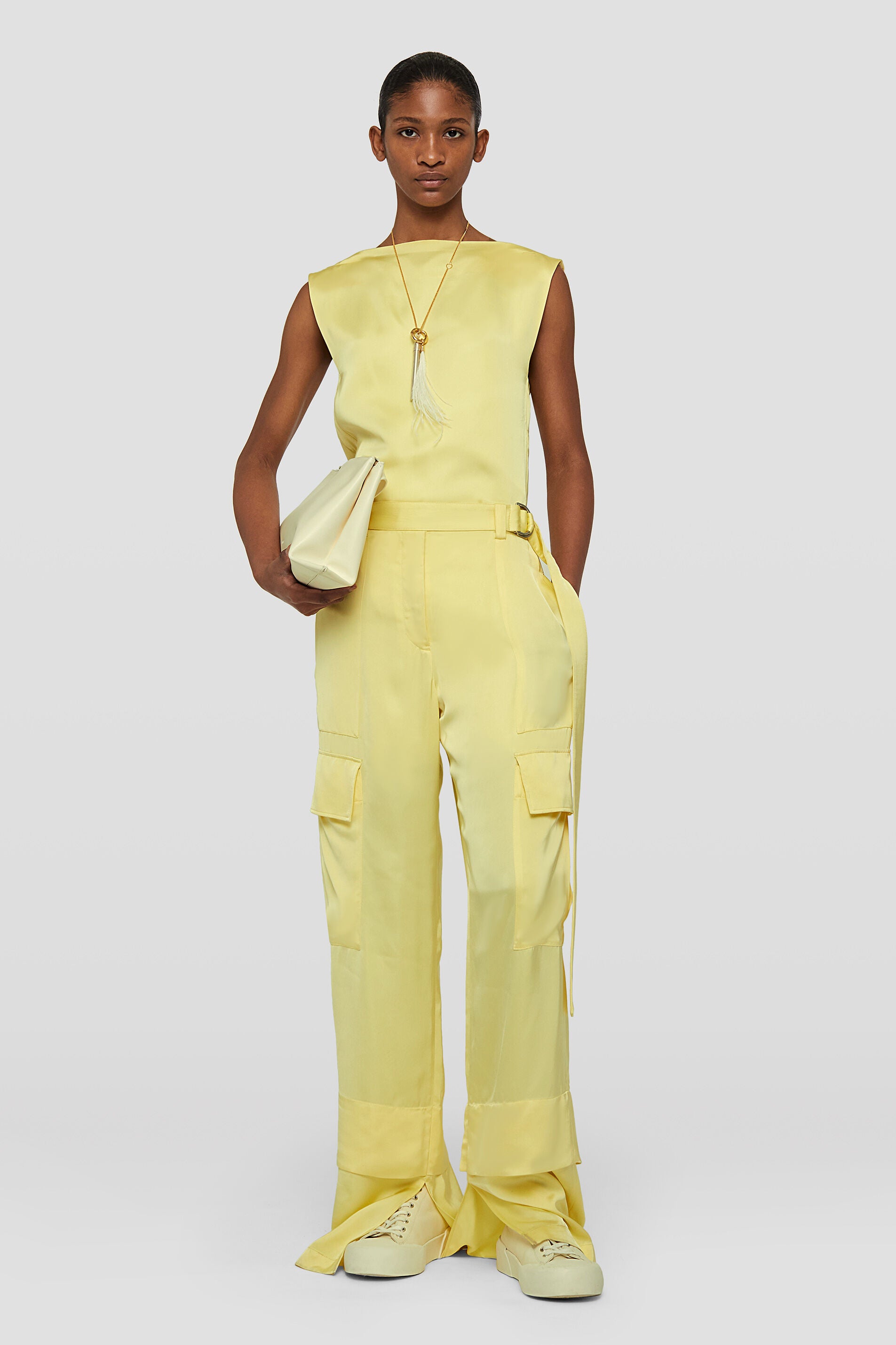 JIL SANDER WOMEN'S PASTEL YELLOW SLEEVELESS TOP