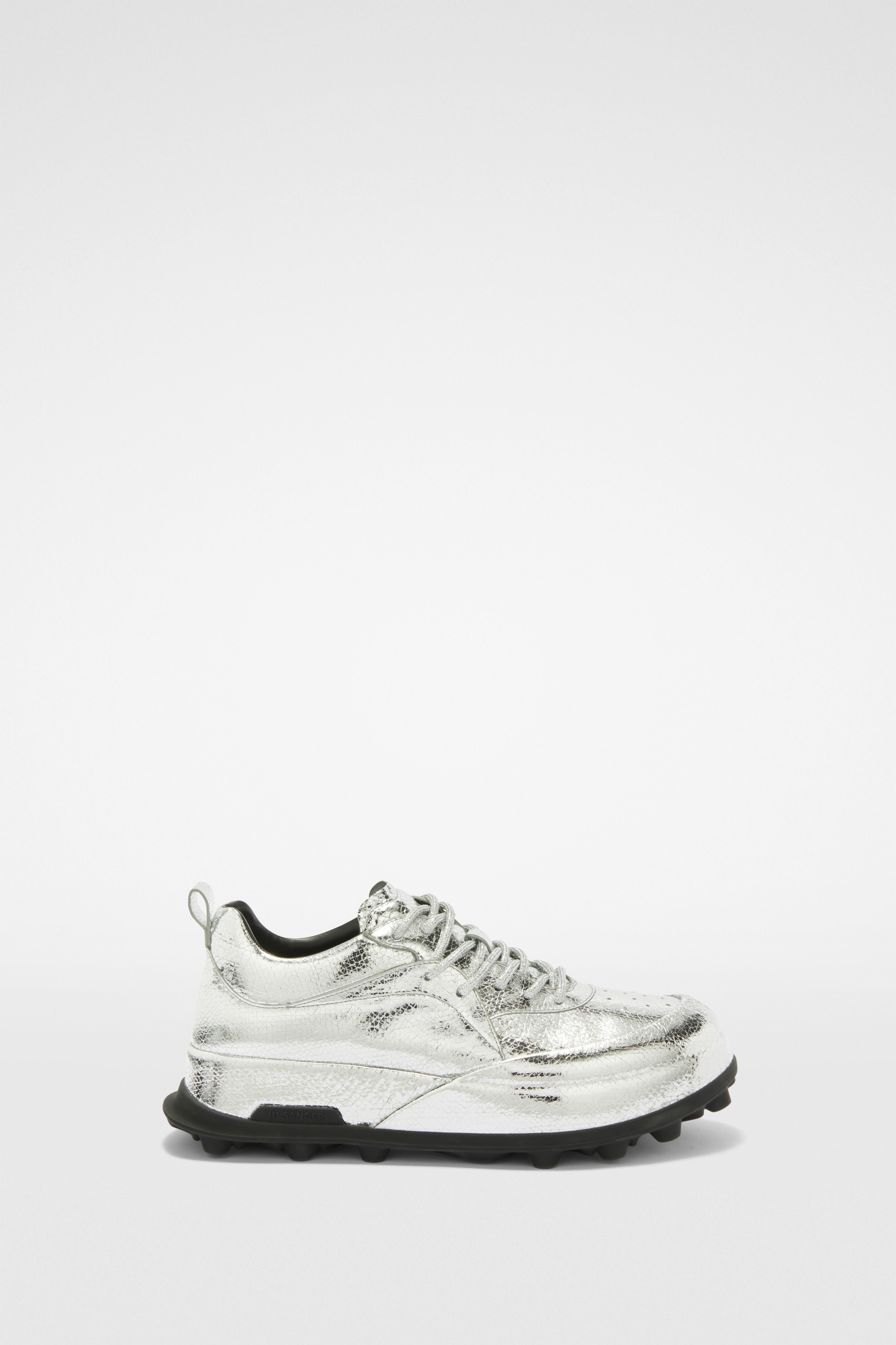 JIL SANDER WOMEN'S SILVER METALLIC PLATFORM SNEAKERS