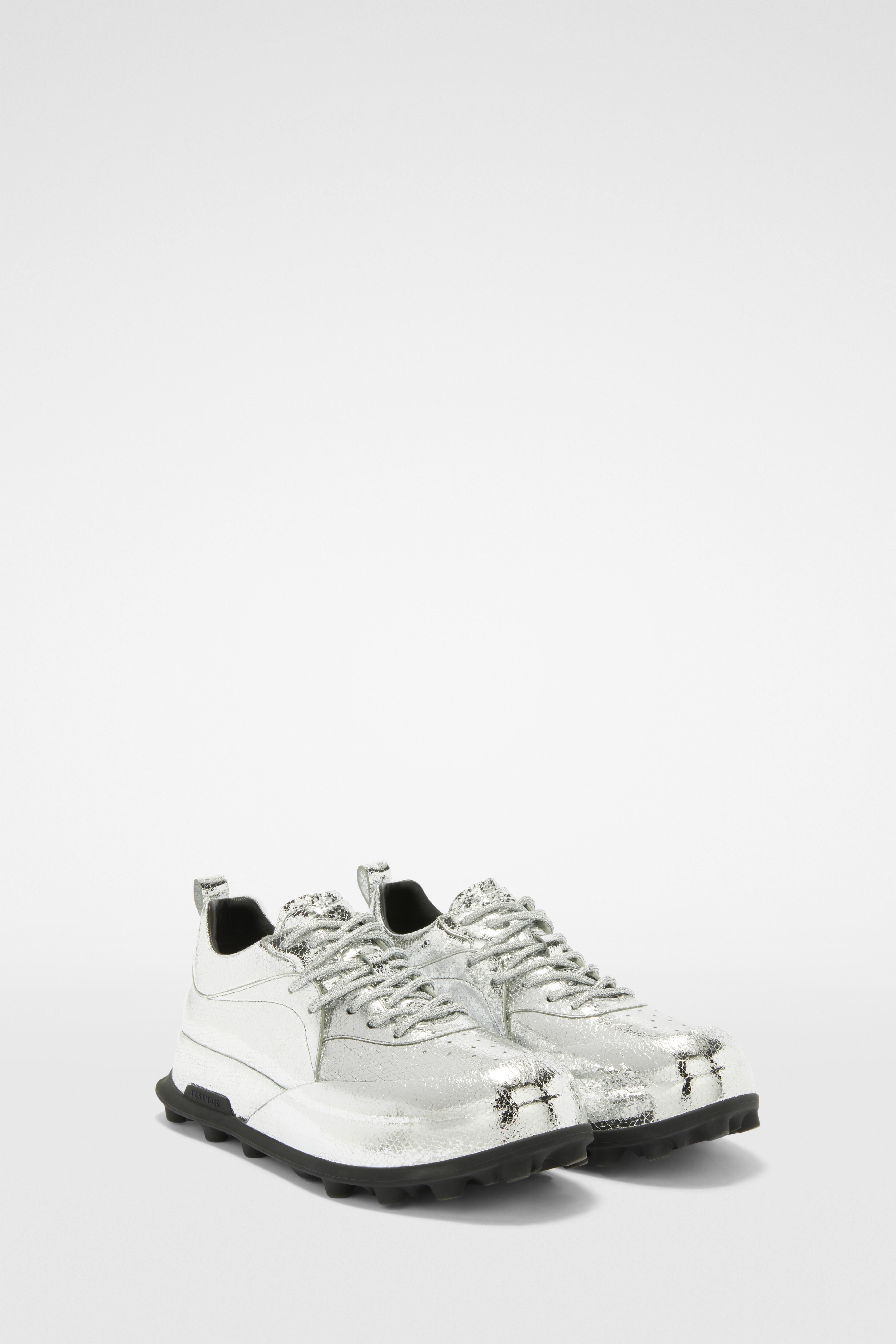 JIL SANDER WOMEN'S SILVER METALLIC PLATFORM SNEAKERS