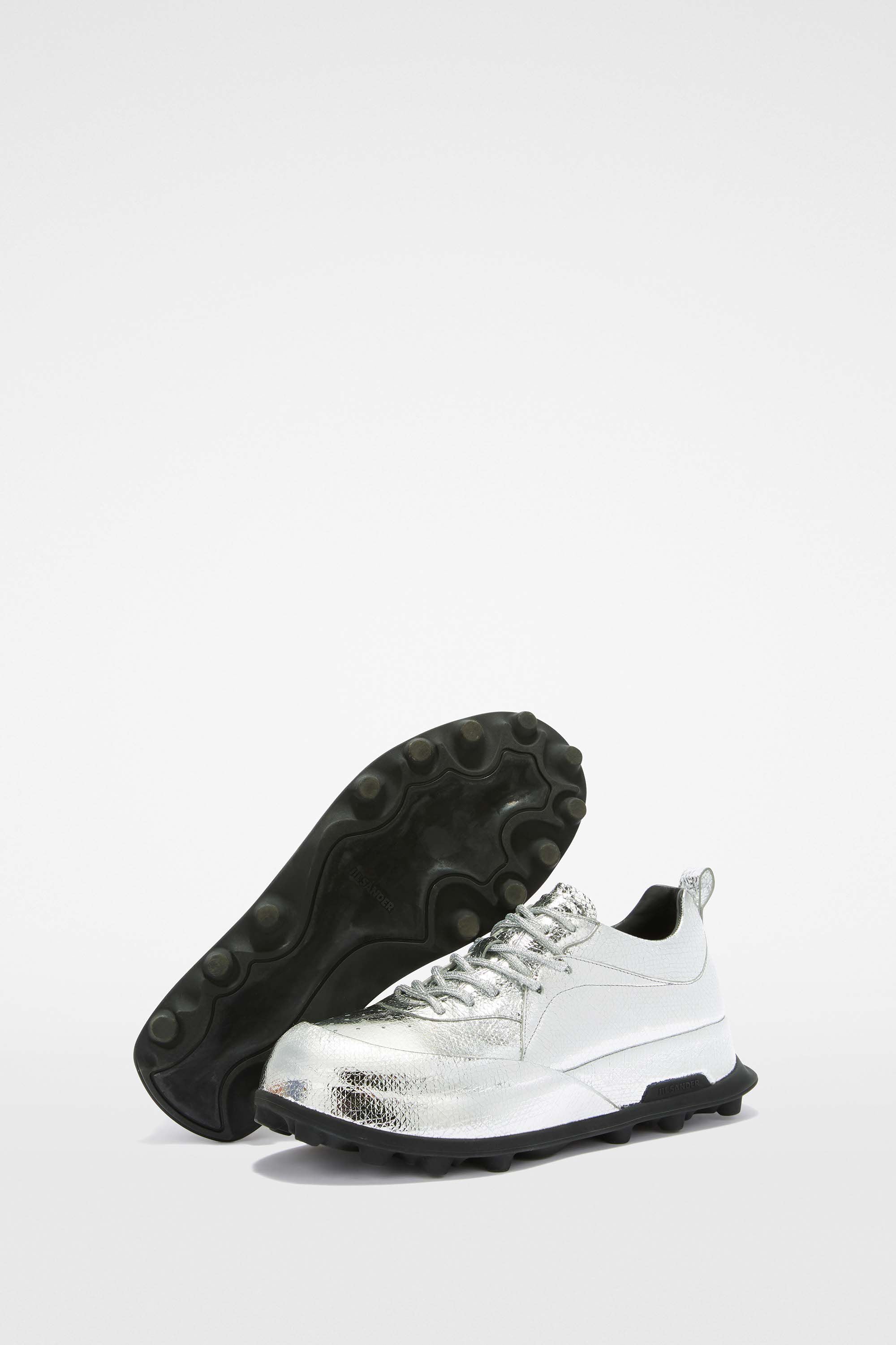 JIL SANDER WOMEN'S SILVER METALLIC PLATFORM SNEAKERS