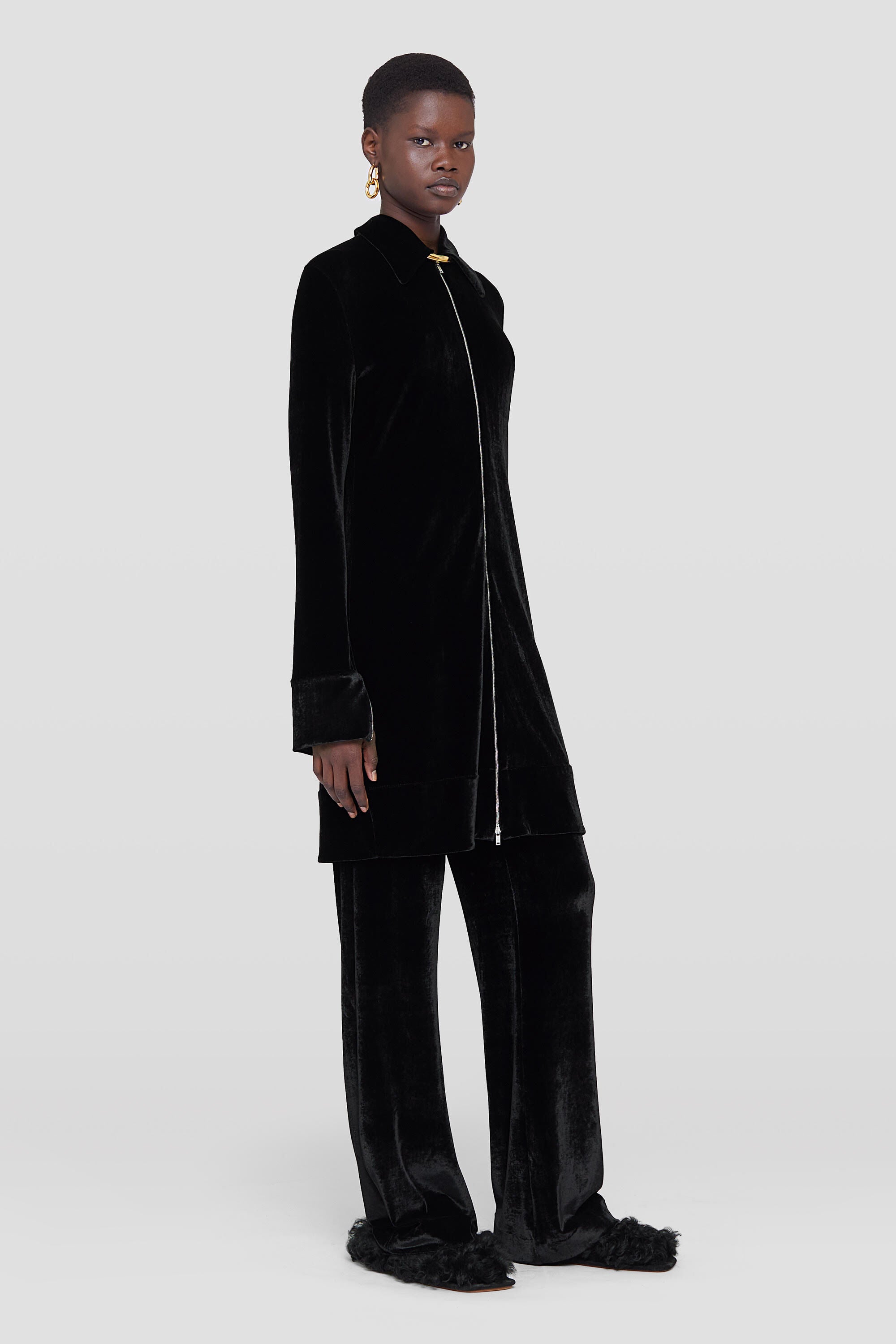 JIL SANDER WOMEN'S BLACK VELVET WIDE LEG TROUSERS
