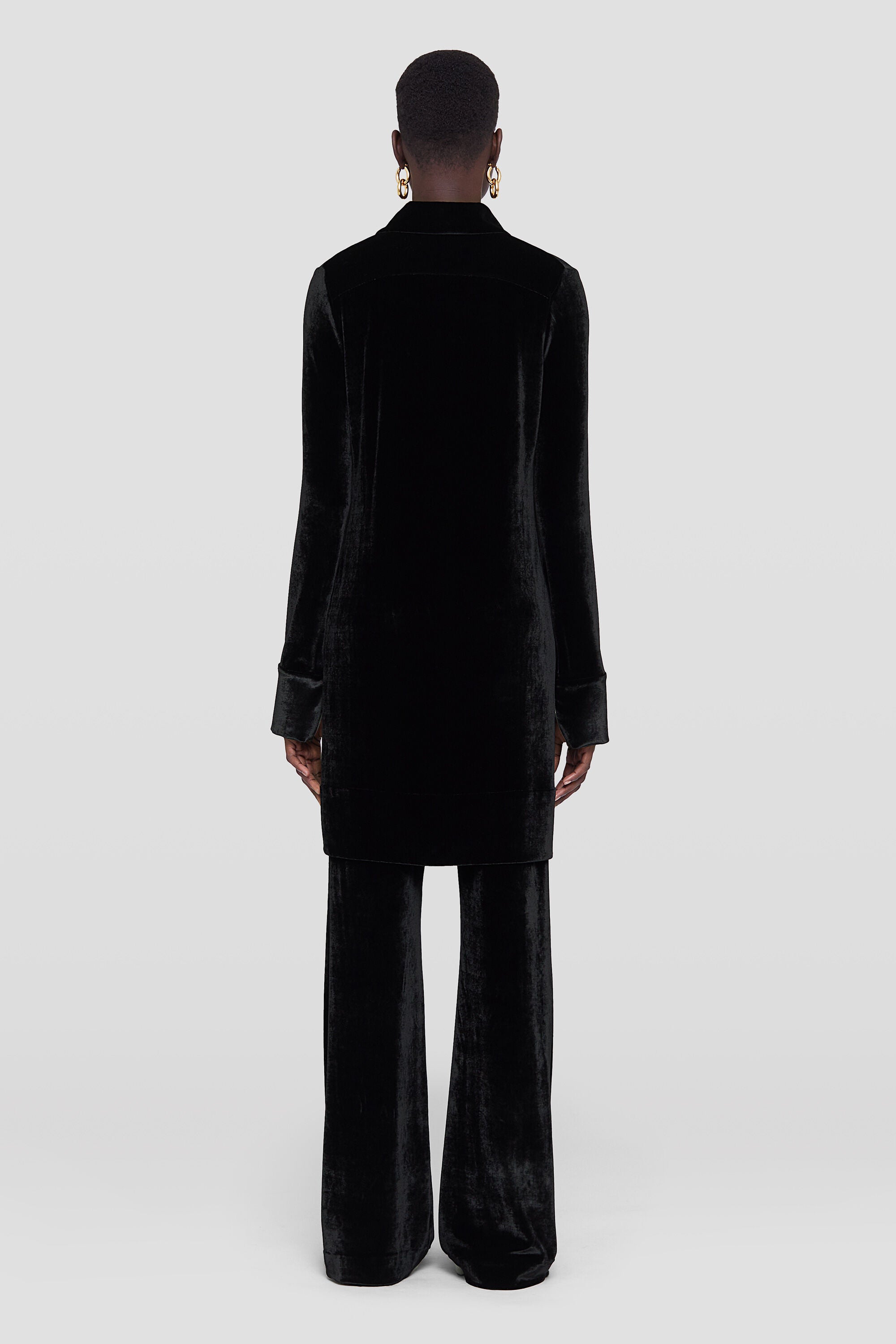 JIL SANDER WOMEN'S BLACK VELVET WIDE LEG TROUSERS