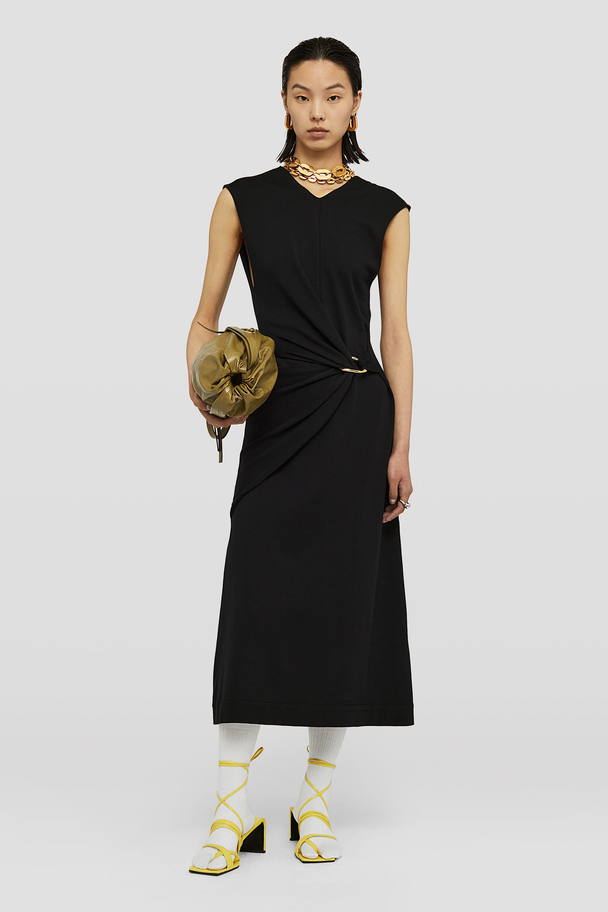 JIL SANDER WOMEN'S BLACK SLEEVELESS DRAPED DRESS