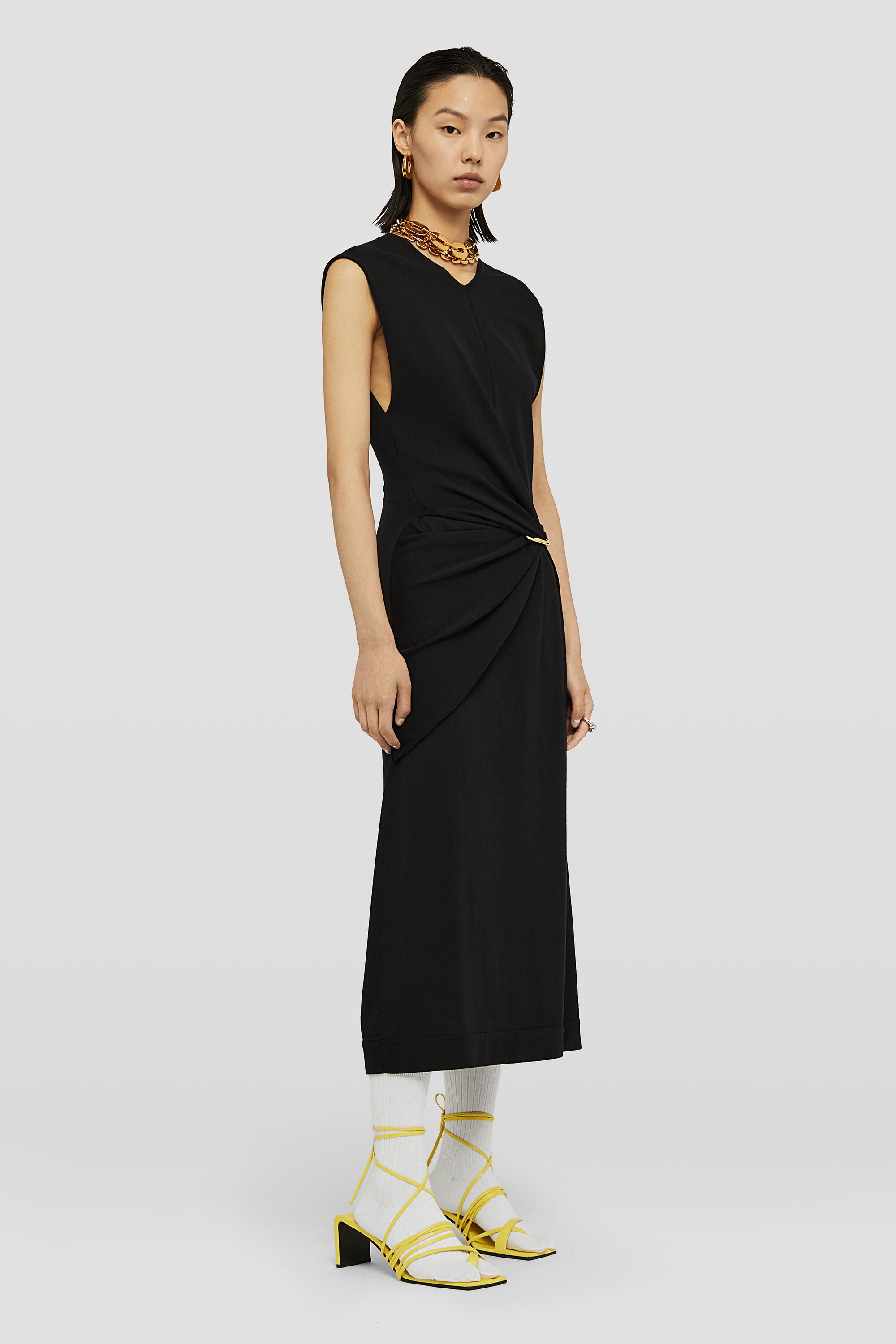 JIL SANDER WOMEN'S BLACK SLEEVELESS DRAPED DRESS