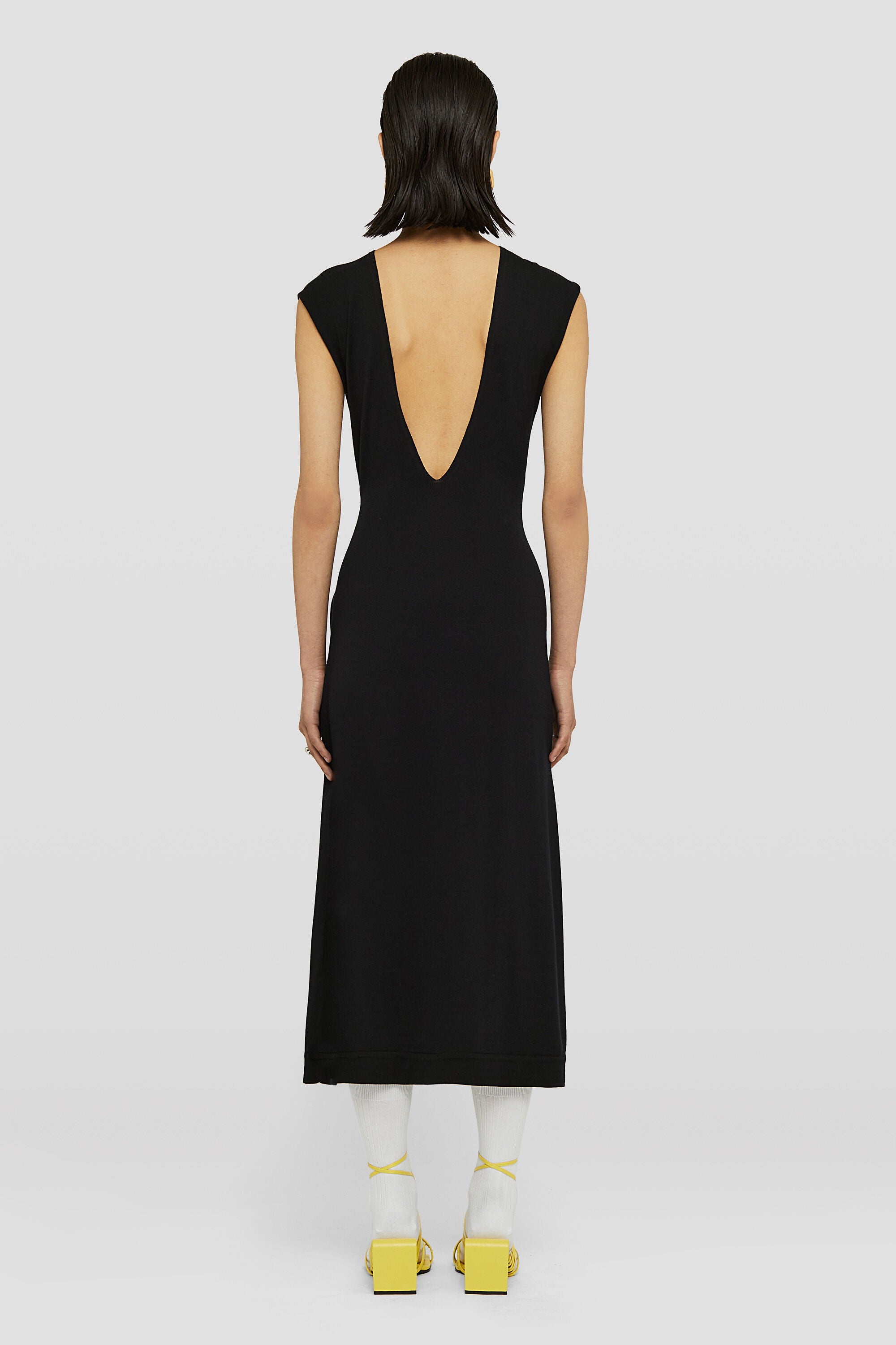 JIL SANDER WOMEN'S BLACK SLEEVELESS DRAPED DRESS