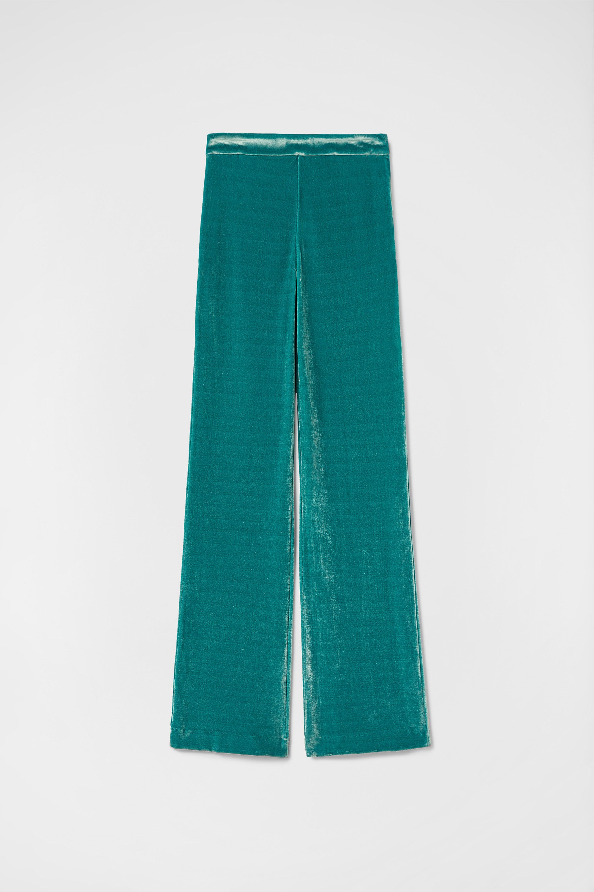 JIL SANDER WOMEN'S TEAL VELVET WIDE LEG TROUSERS