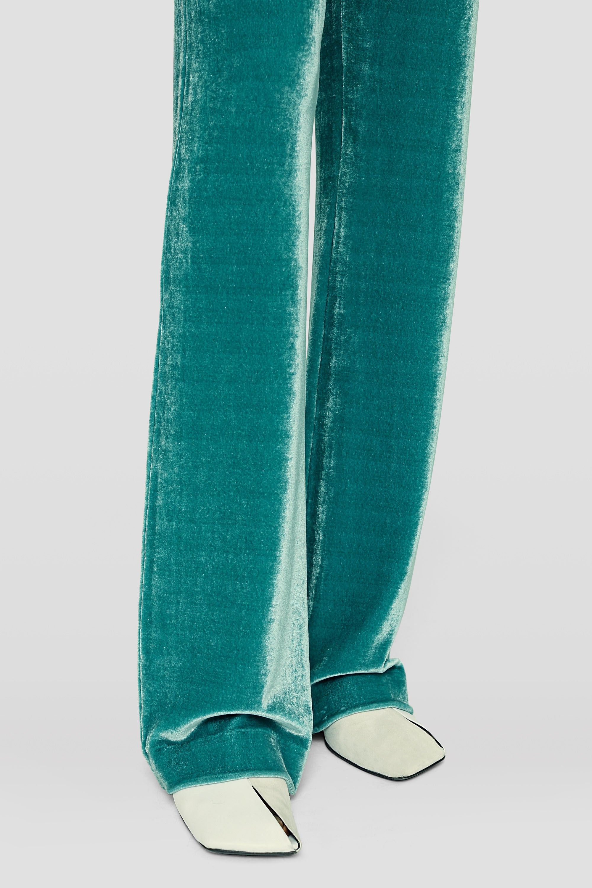 JIL SANDER WOMEN'S TEAL VELVET WIDE LEG TROUSERS