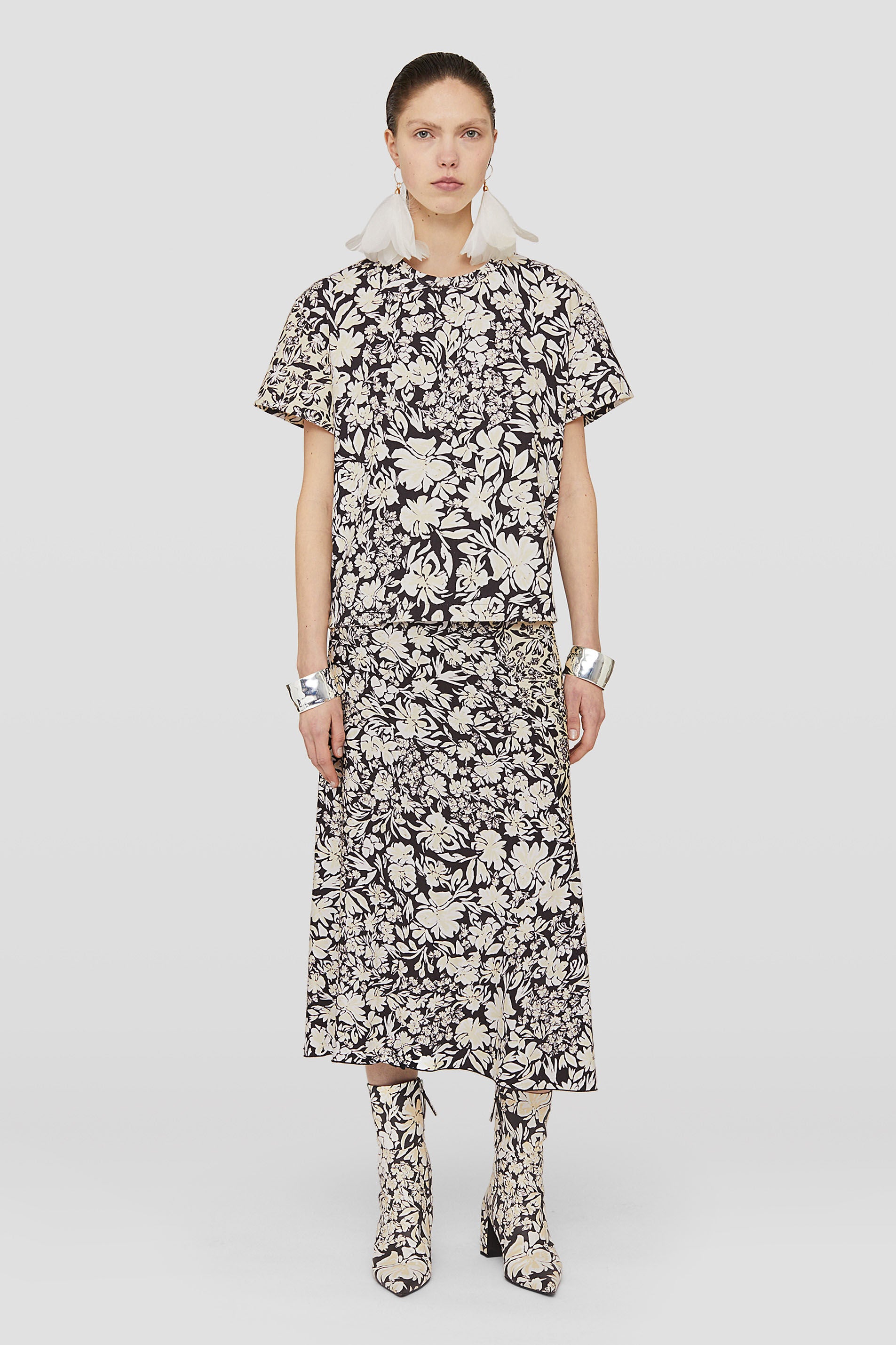 JIL SANDER WOMEN'S BLACK FLORAL PRINT SKIRT