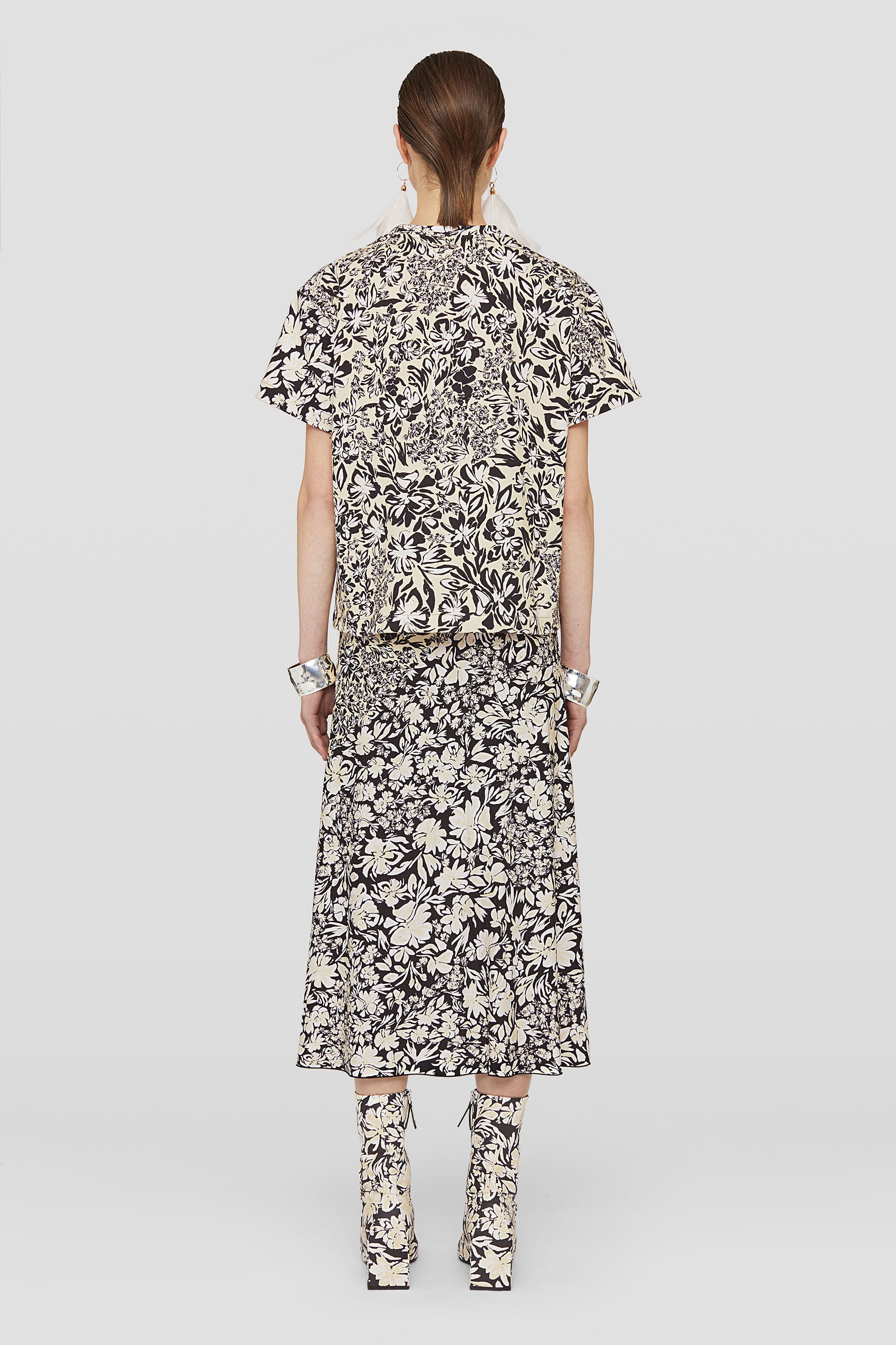 JIL SANDER WOMEN'S BLACK FLORAL PRINT SKIRT