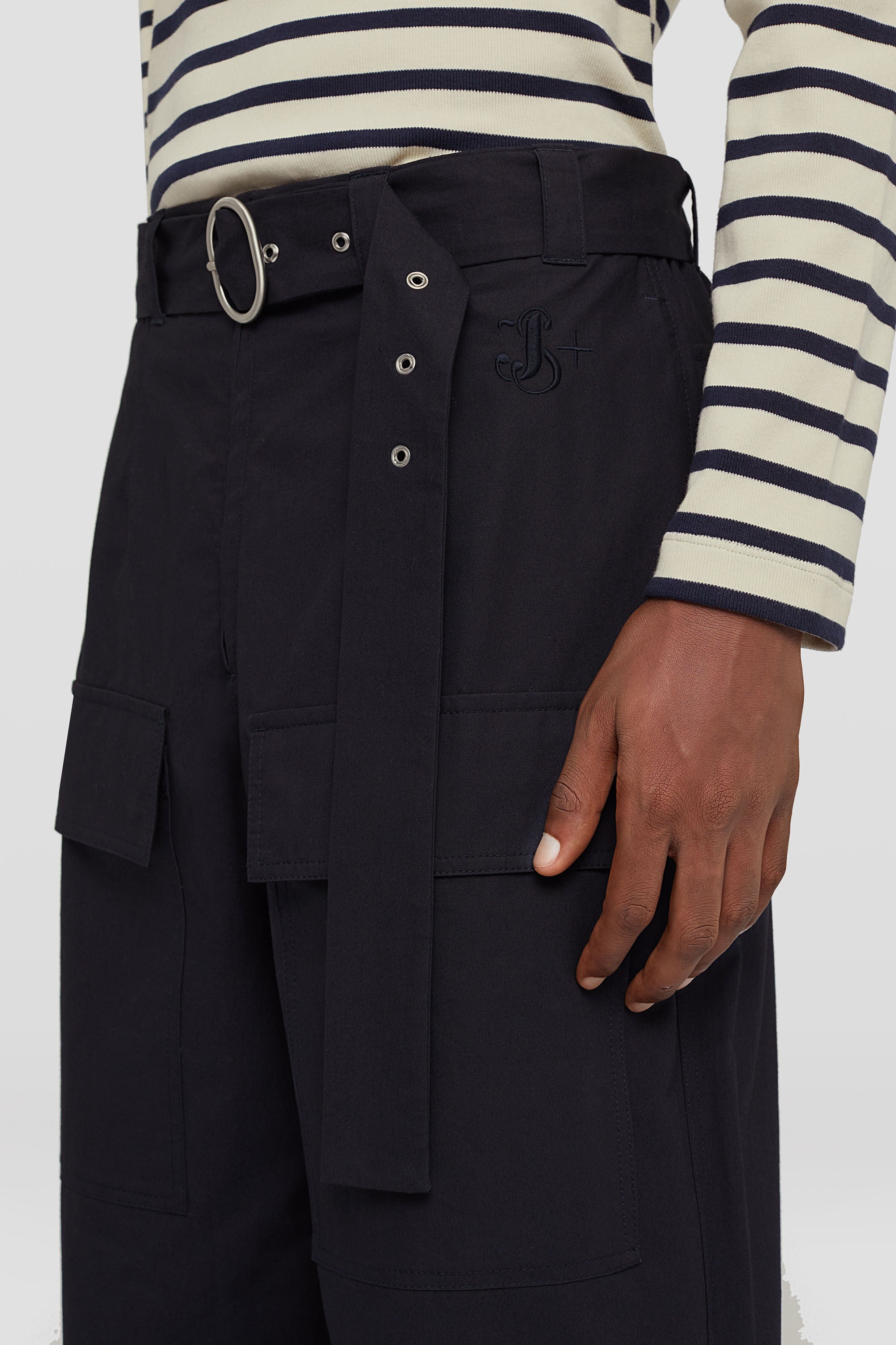 JIL SANDER MEN'S DARK BLUE WIDE LEG TROUSERS