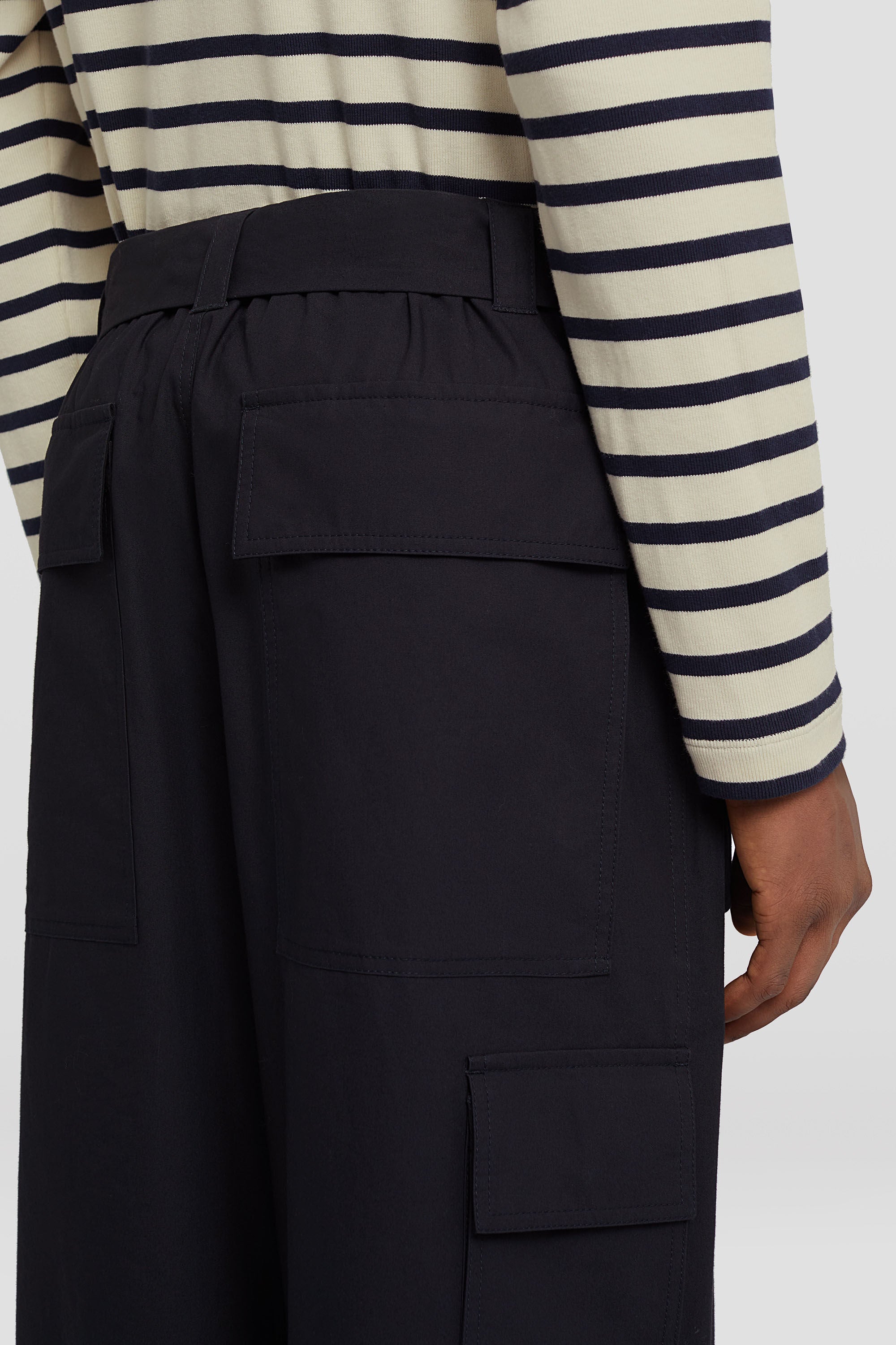 JIL SANDER MEN'S DARK BLUE WIDE LEG TROUSERS