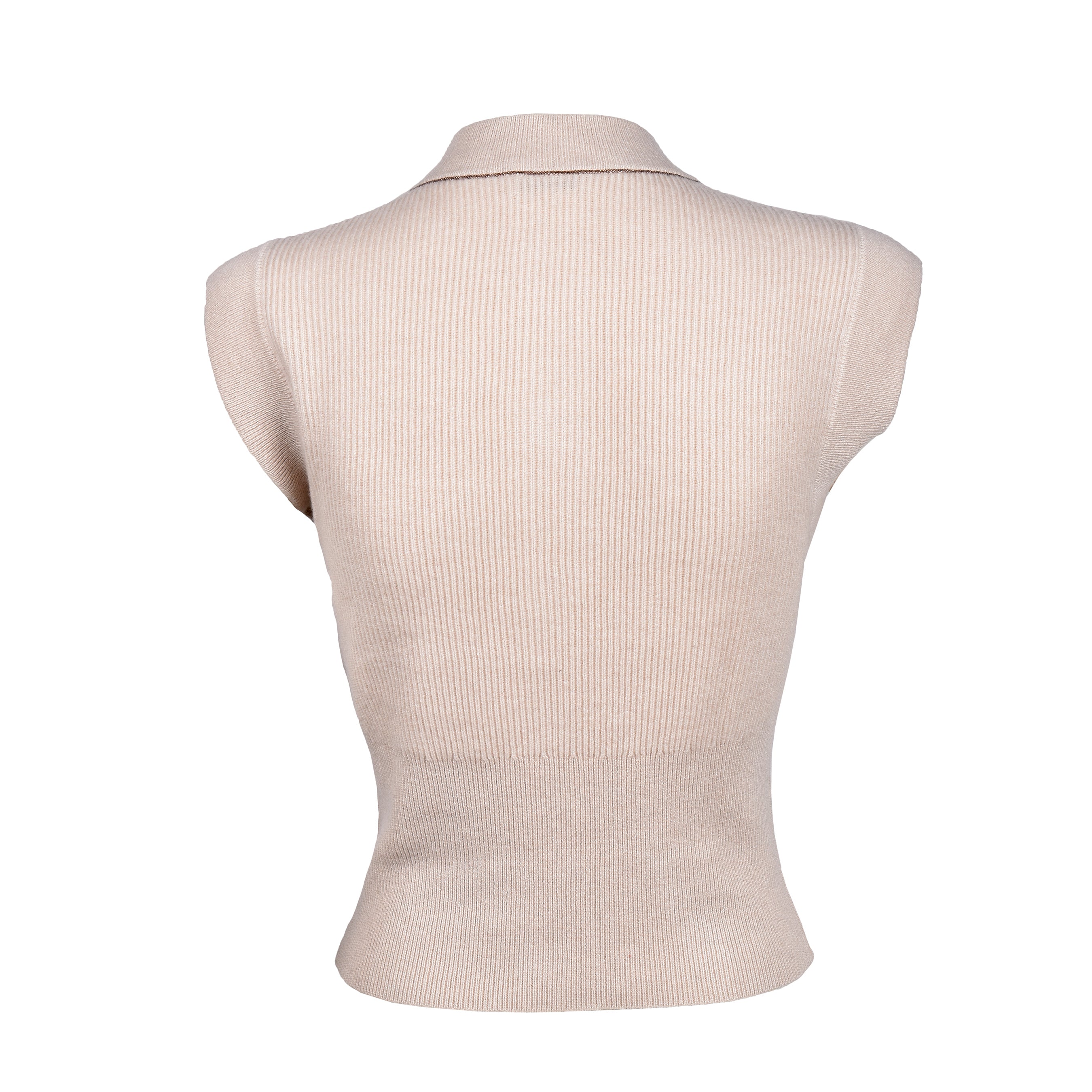 BRUNELLO CUCINELLI WOMEN'S BEIGE CASHMERE SLEEVELESS CARDIGAN