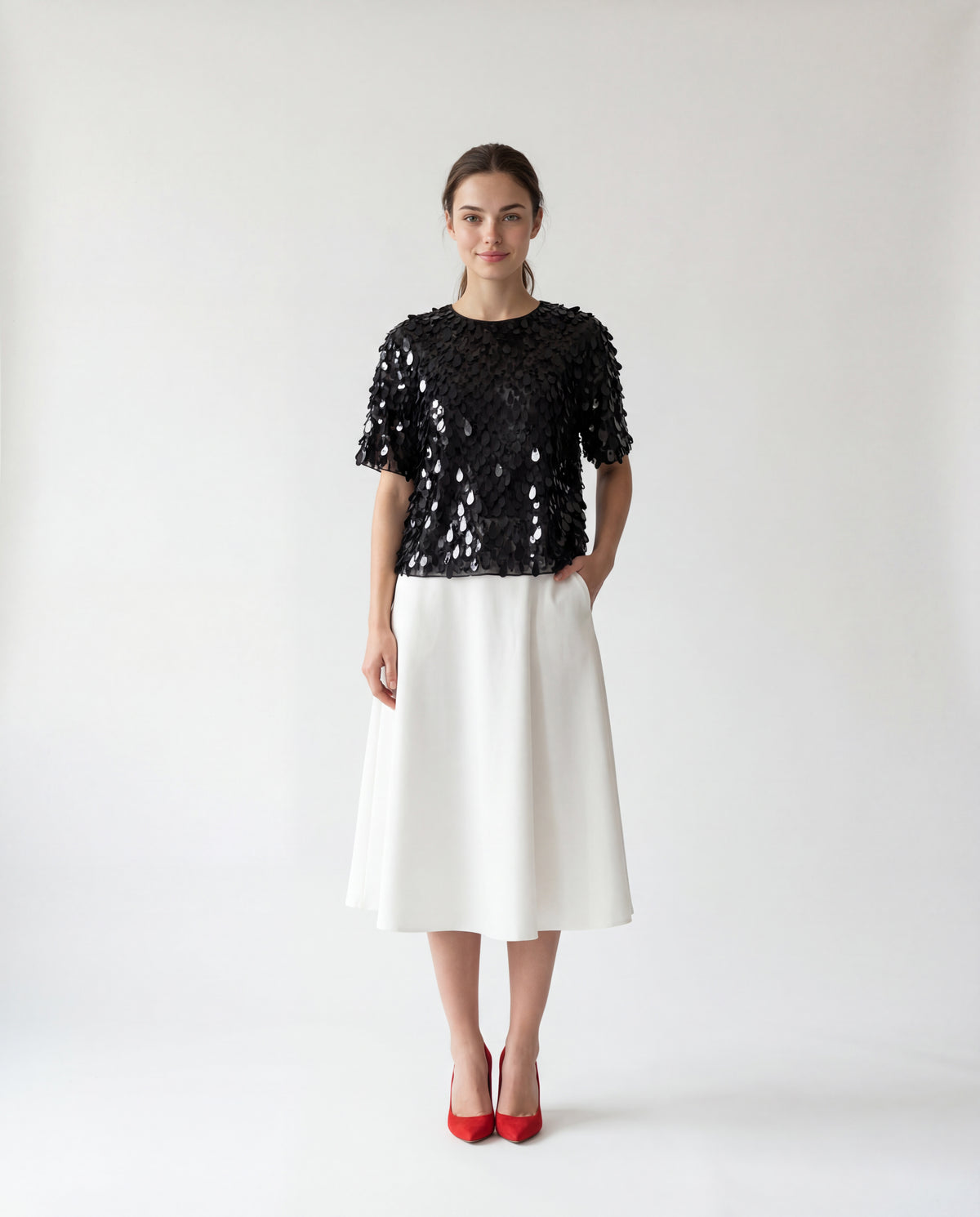 BRUNELLO CUCINELLI WOMEN'S BLACK SEQUIN EMBELLISHED SHIRT