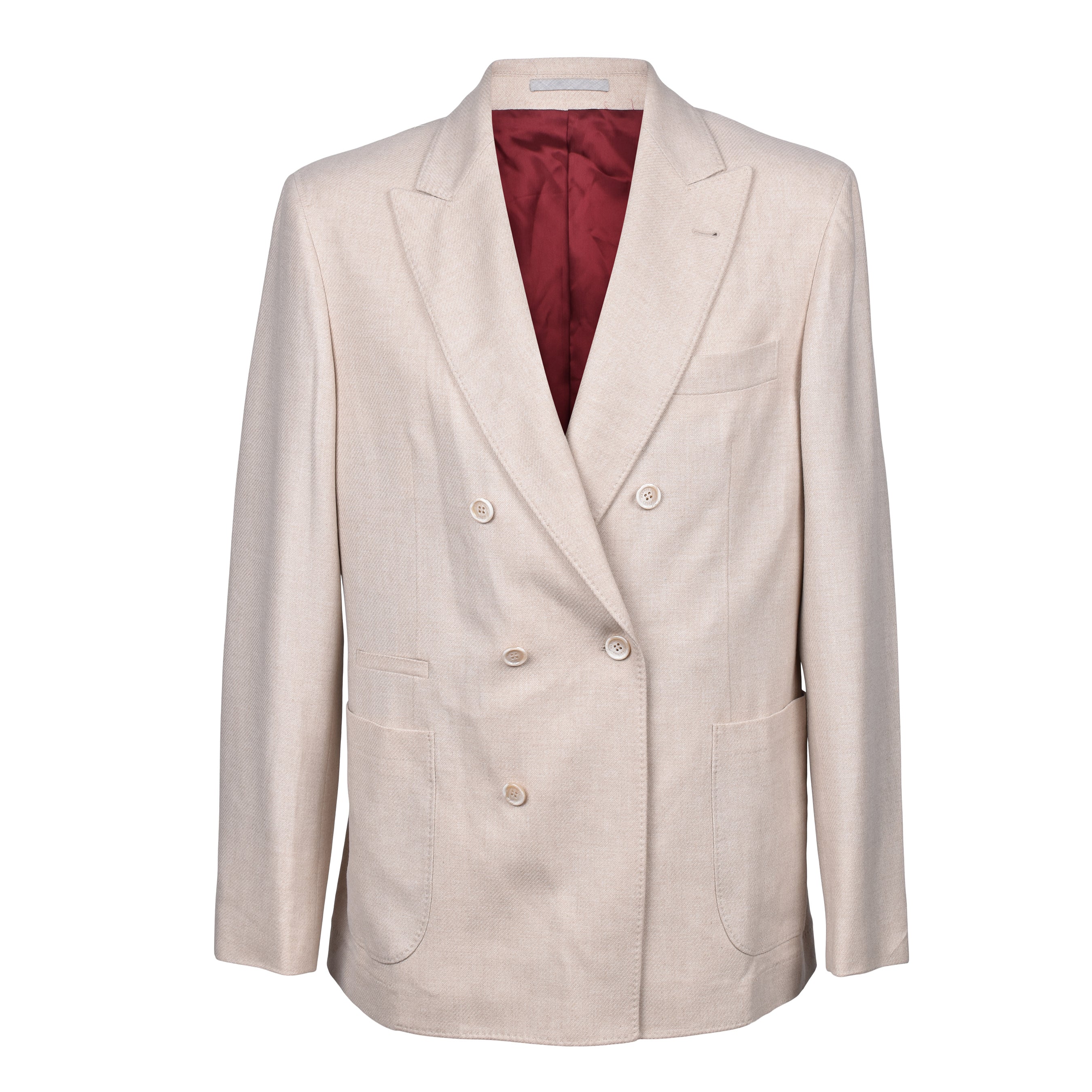 BRUNELLO CUCINELLI MEN'S SAND WOOL BLEND DOUBLE-BREASTED BLAZER