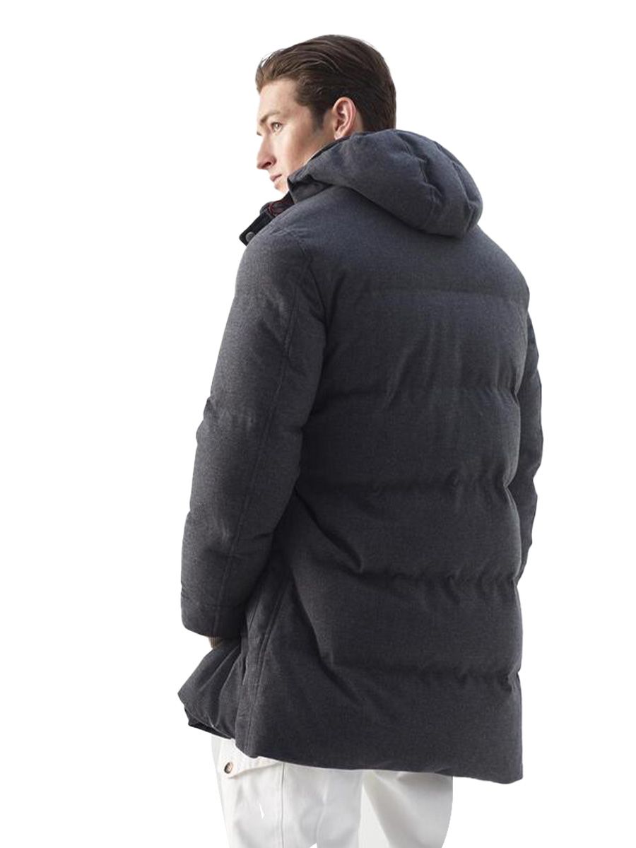 BRUNELLO CUCINELLI MEN'S DARK GREY WOOL PARKA