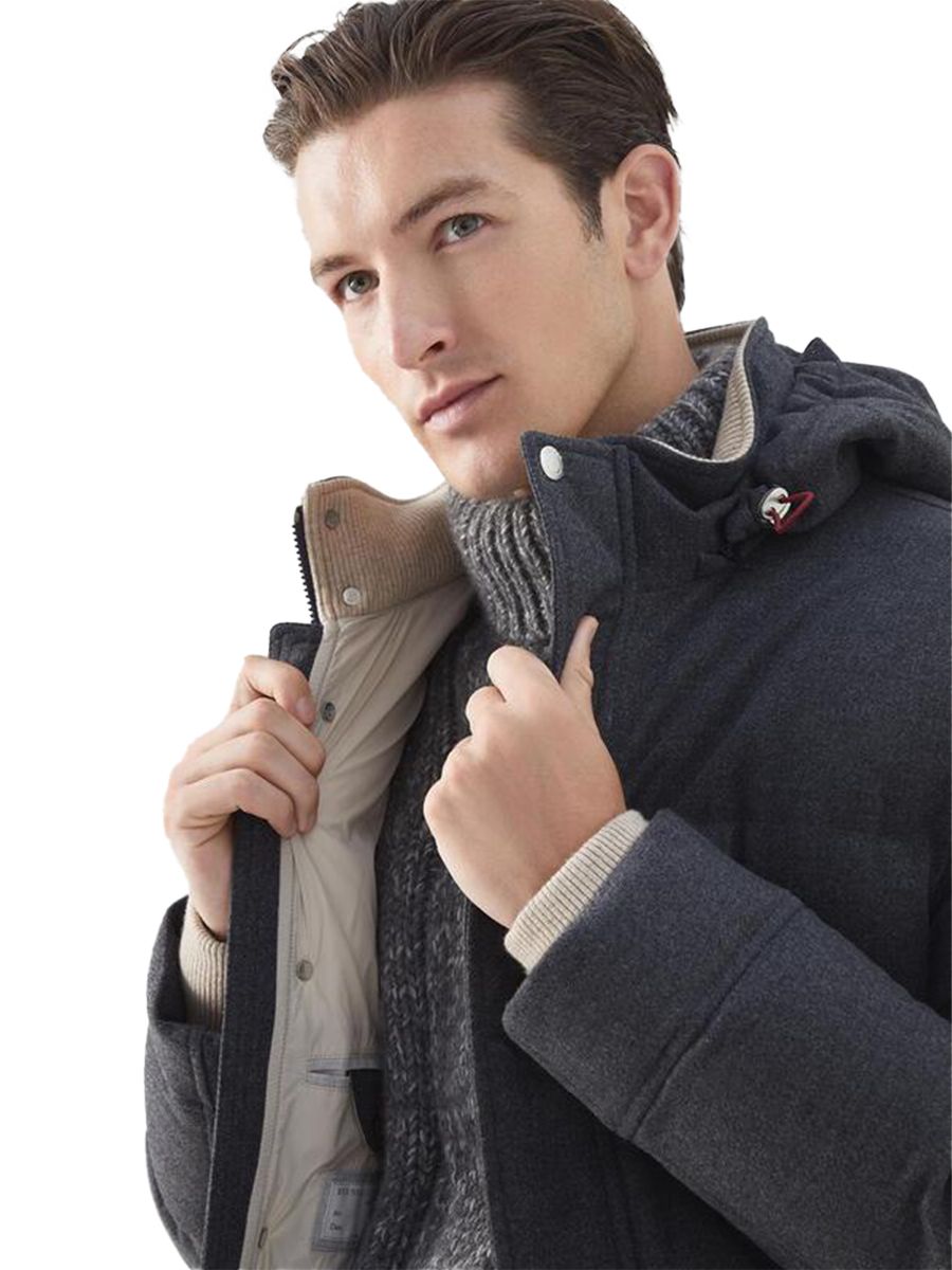 BRUNELLO CUCINELLI MEN'S DARK GREY WOOL PARKA