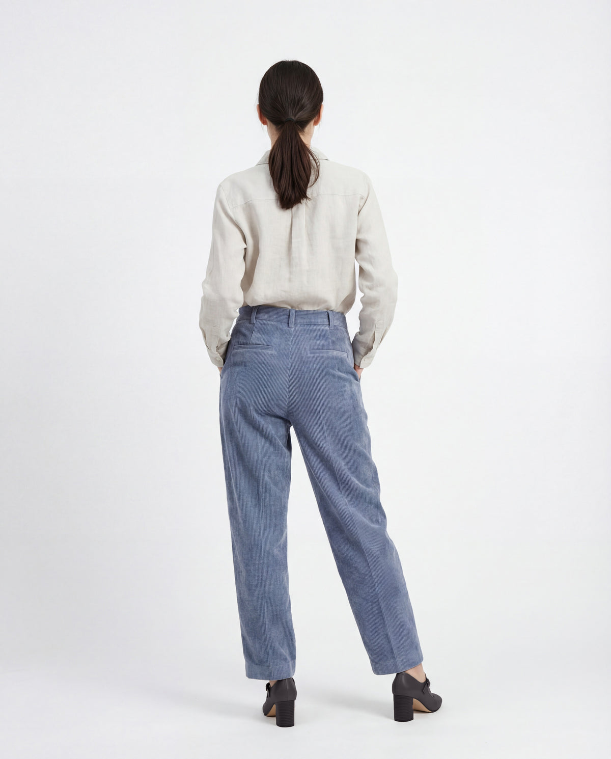 BRUNELLO CUCINELLI WOMEN'S BLUE PLEATED CORDUROY TROUSERS