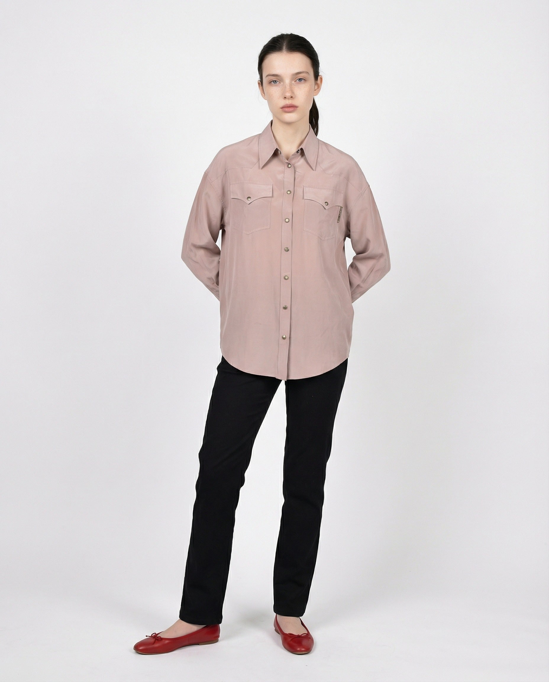 BRUNELLO CUCINELLI WOMEN'S SAND SILK WESTERN-STYLE SHIRT