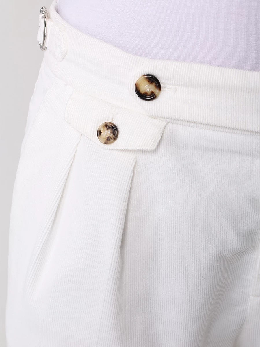 BRUNELLO CUCINELLI MEN'S SNOW CORDUROY PLEATED TROUSERS
