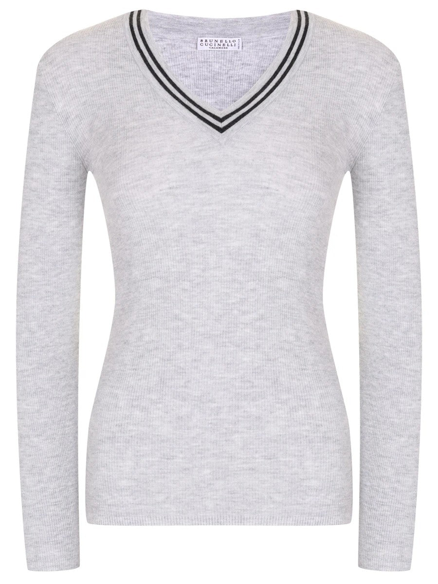 BRUNELLO CUCINELLI WOMEN'S PEBBLE CASHMERE BLEND V-NECK SWEATER