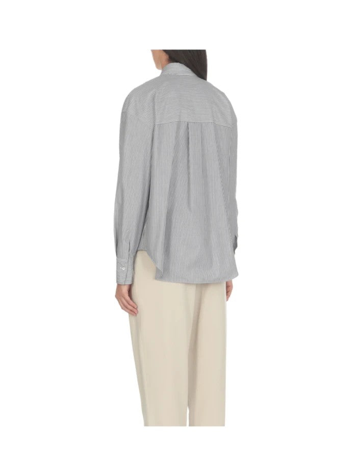 BRUNELLO CUCINELLI WOMEN'S WHITE BLUE STRIPED LONG SLEEVE SHIRT