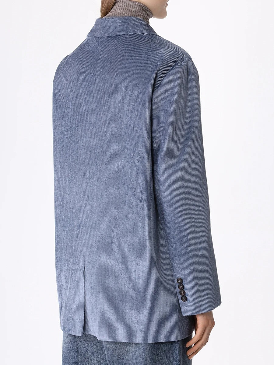 BRUNELLO CUCINELLI WOMEN'S BLUE RELAXED VELVET BLAZER