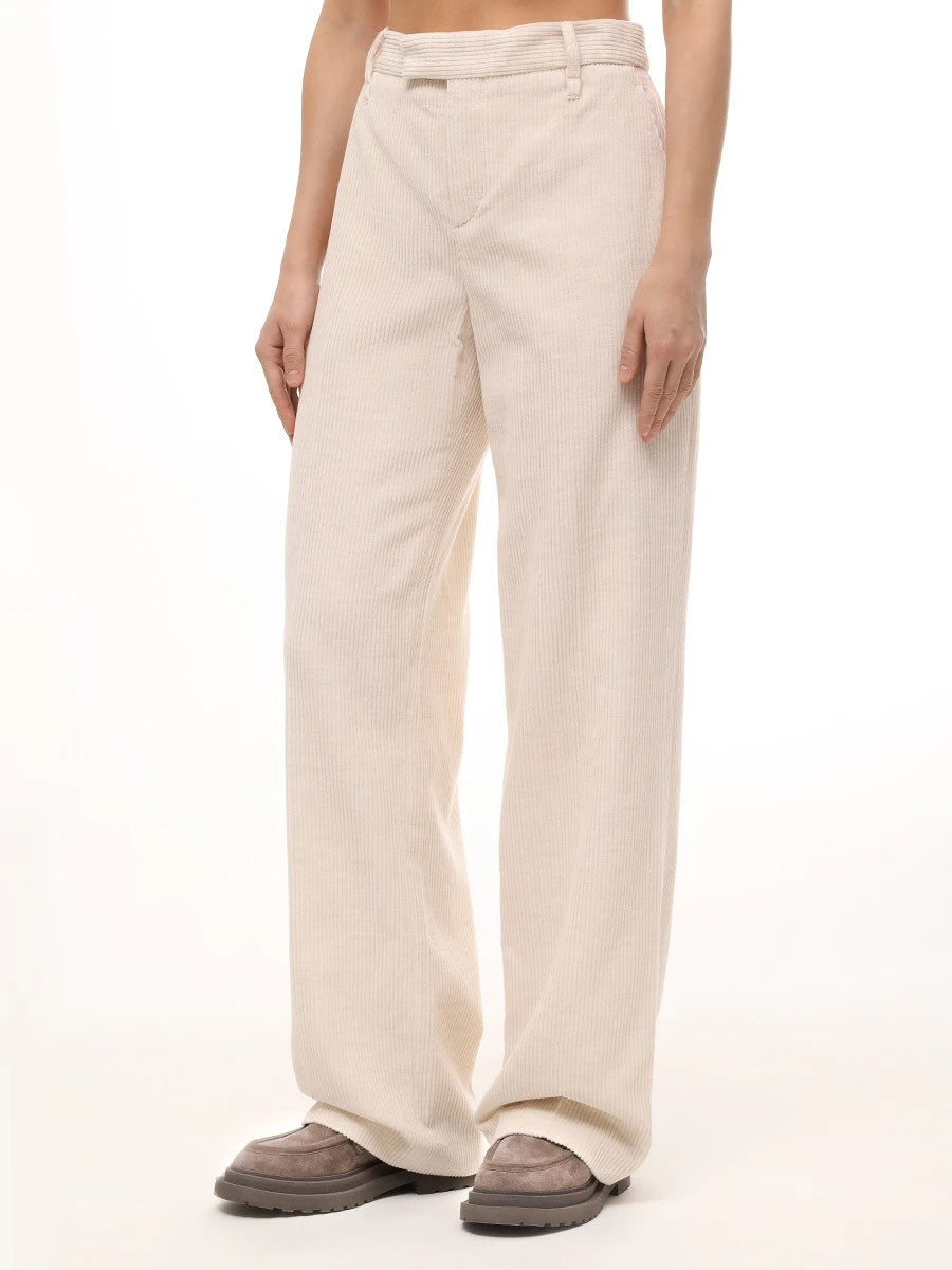 BRUNELLO CUCINELLI WOMEN'S IVORY CORDUROY TAILORED TROUSERS