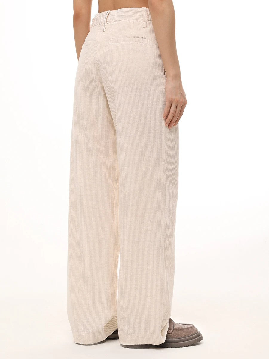 BRUNELLO CUCINELLI WOMEN'S IVORY CORDUROY TAILORED TROUSERS