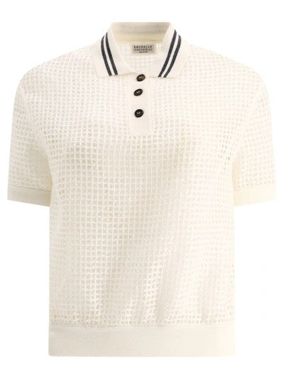 BRUNELLO CUCINELLI WOMEN'S IVORY TEXTURED POLO SHIRT
