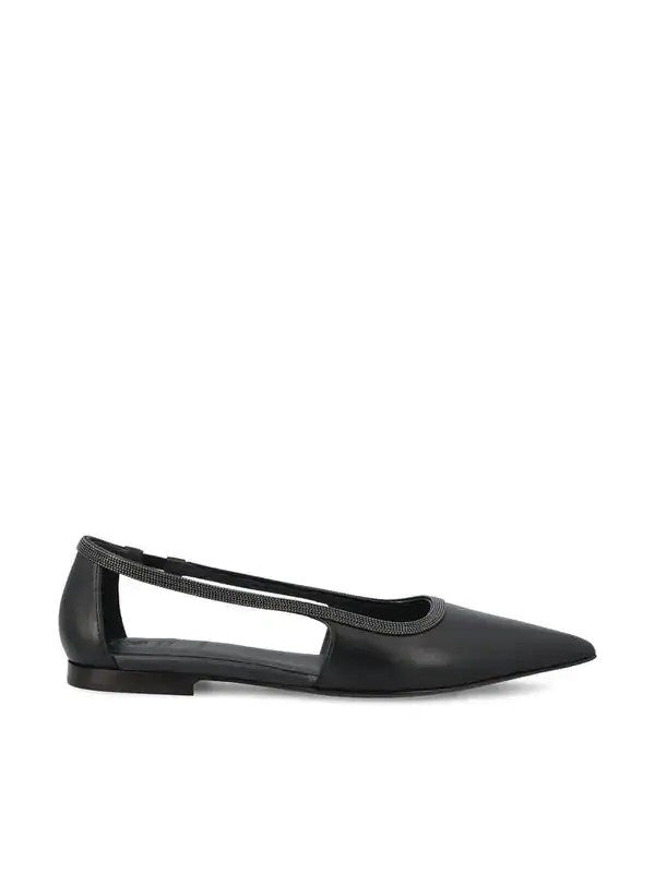 BRUNELLO CUCINELLI WOMEN'S BLACK LEATHER CUTOUT BALLERINA FLATS