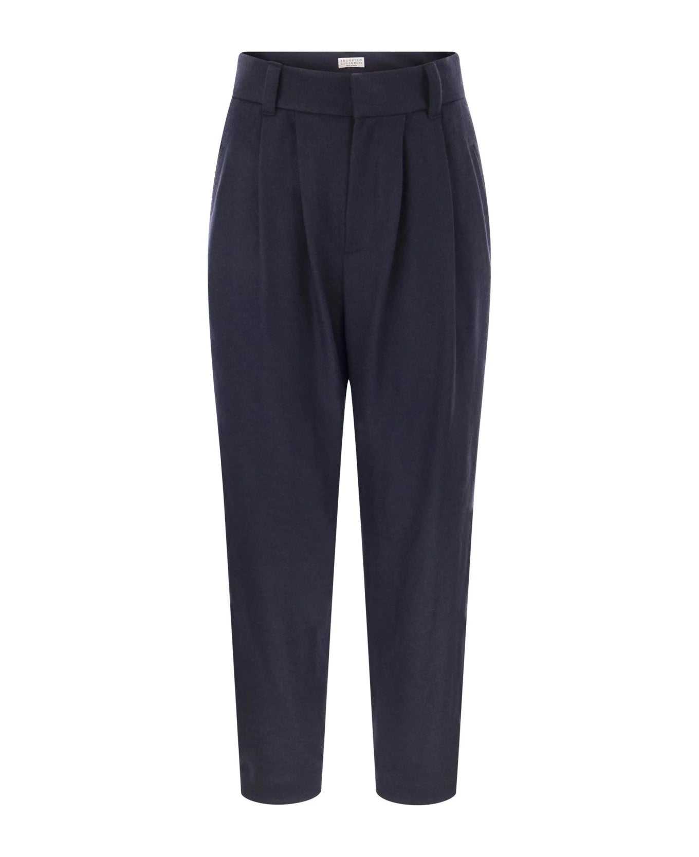 BRUNELLO CUCINELLI WOMEN'S NAVY PLEATED TAILORED TROUSERS