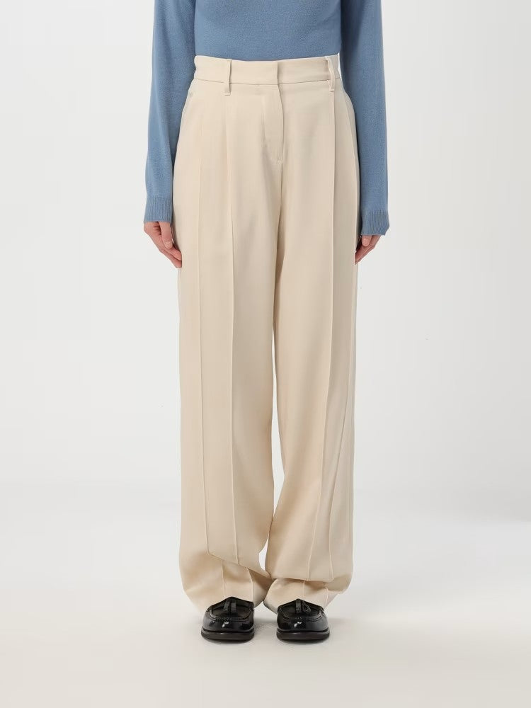 BRUNELLO CUCINELLI WOMEN'S BUTTER WIDE-LEG PLEATED TROUSERS