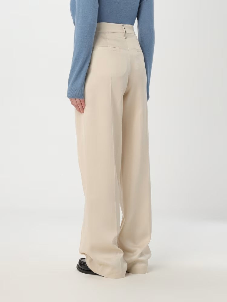 BRUNELLO CUCINELLI WOMEN'S BUTTER WIDE-LEG PLEATED TROUSERS