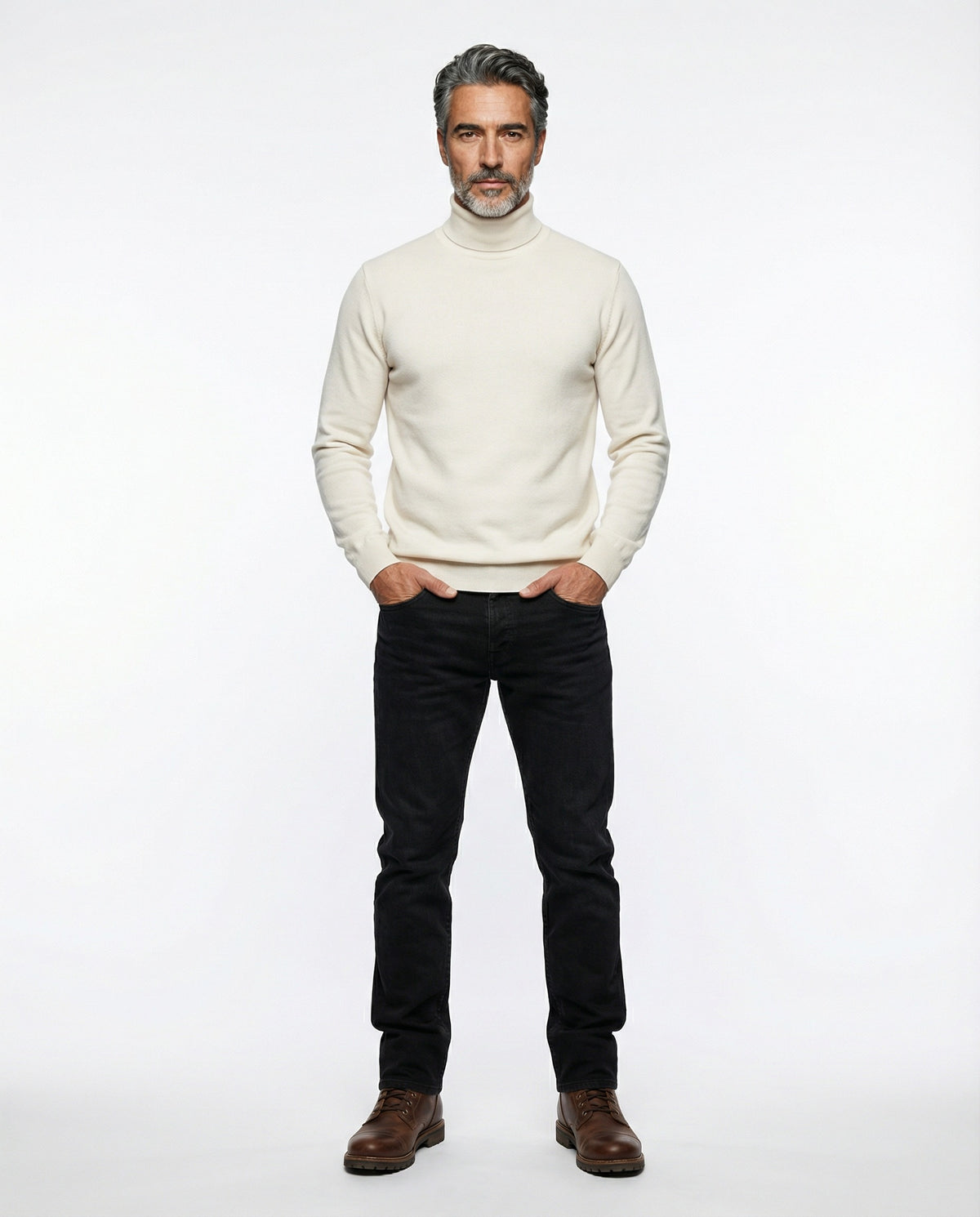 BRUNELLO CUCINELLI MEN'S OFF WHITE CASHMERE TURTLENECK SWEATER
