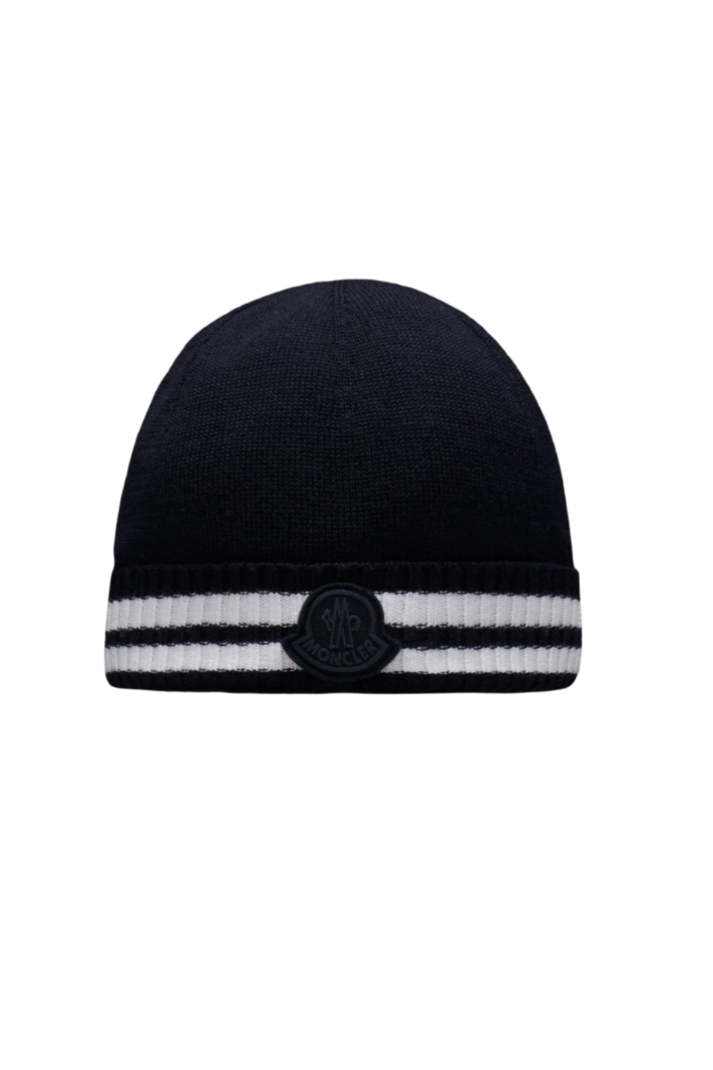 Moncler BERRETTO TRICOT Baby Knit Hat In Black