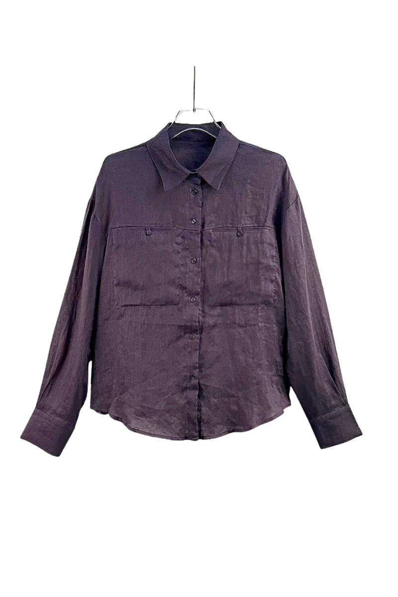 Max Simple Linen Shirt Dark Purple