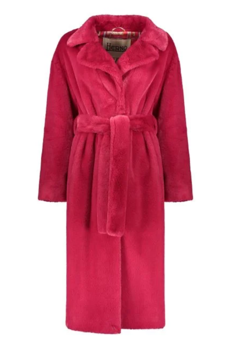 Herno
Women's Red Vegan Fur Lapel Collar Waist Belt Coat