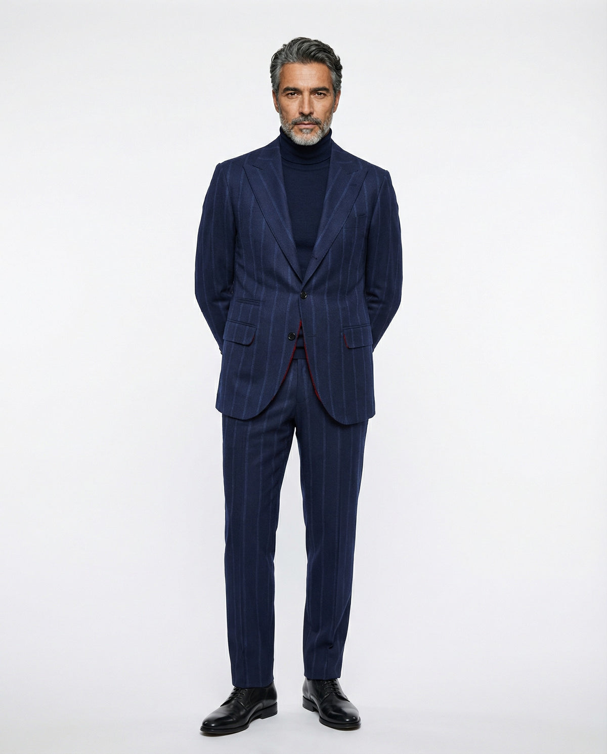 BRUNELLO CUCINELLI MEN'S BLUE WOOL STRIPED SUIT