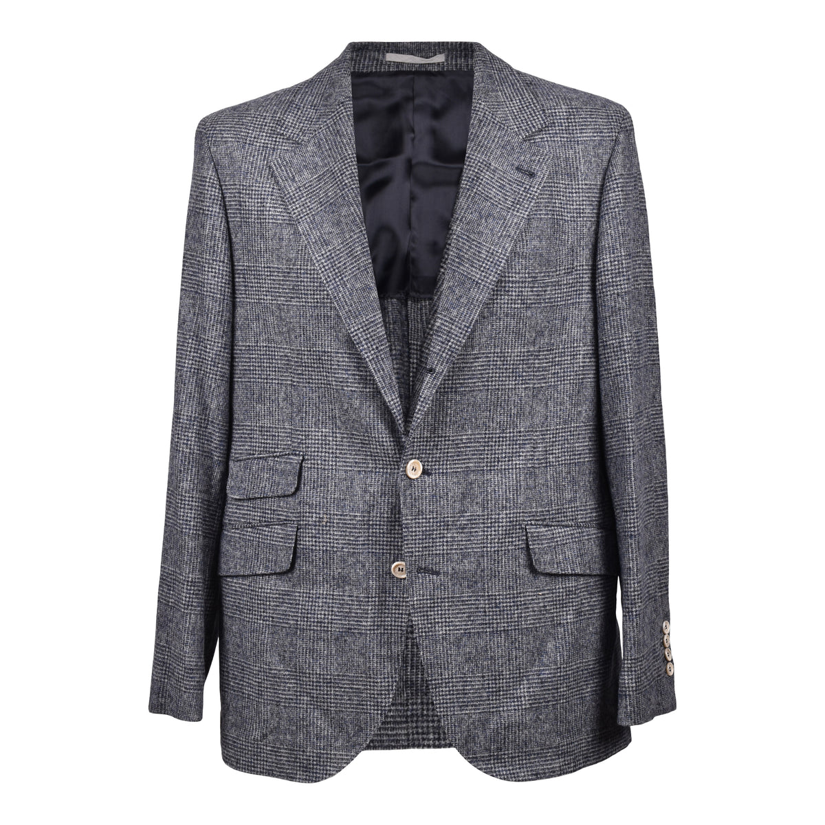 BRUNELLO CUCINELLI MEN'S BLUE WOOL CHECK SUIT