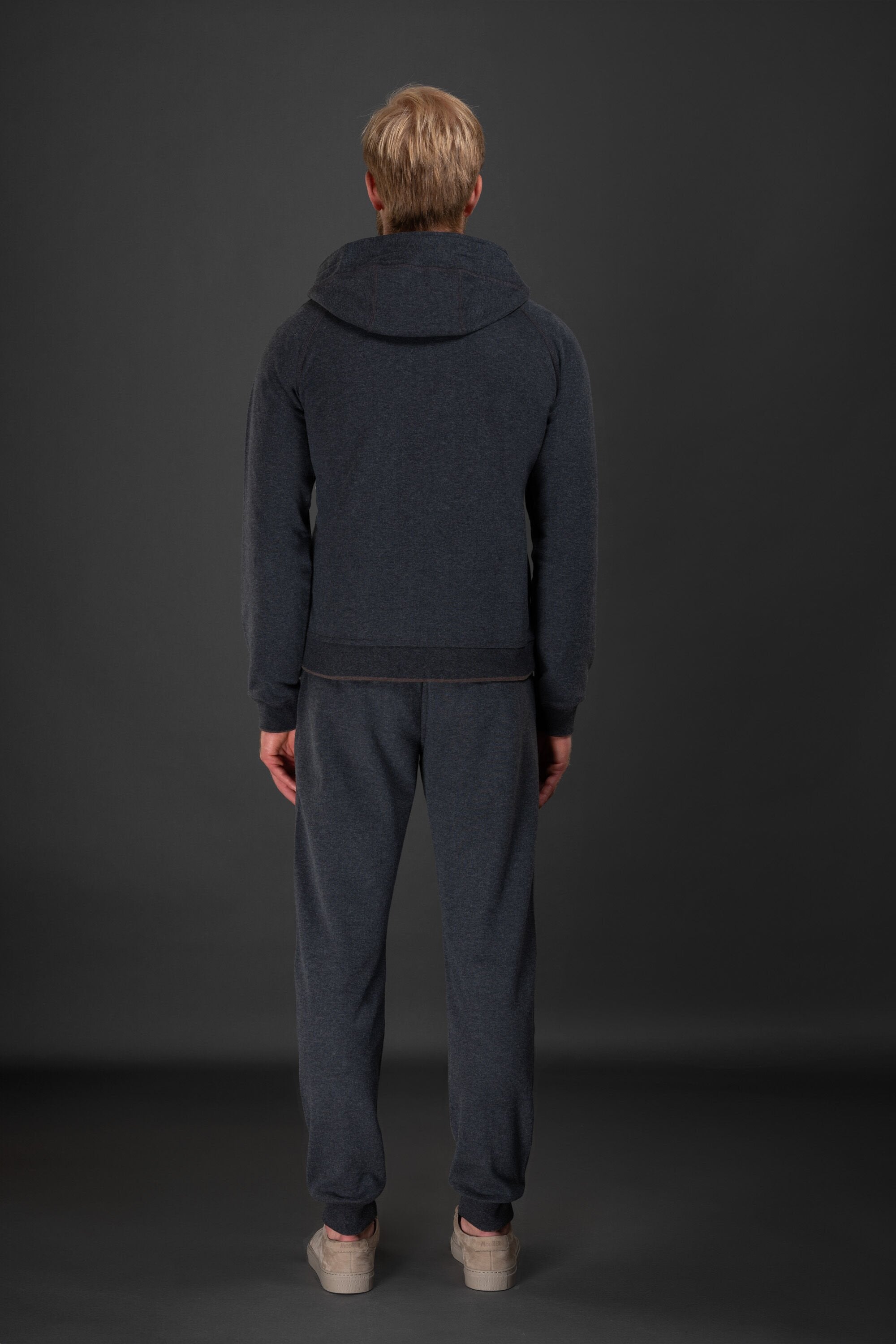 MOORER MEN'S DARK GREY ZIP HOODIE