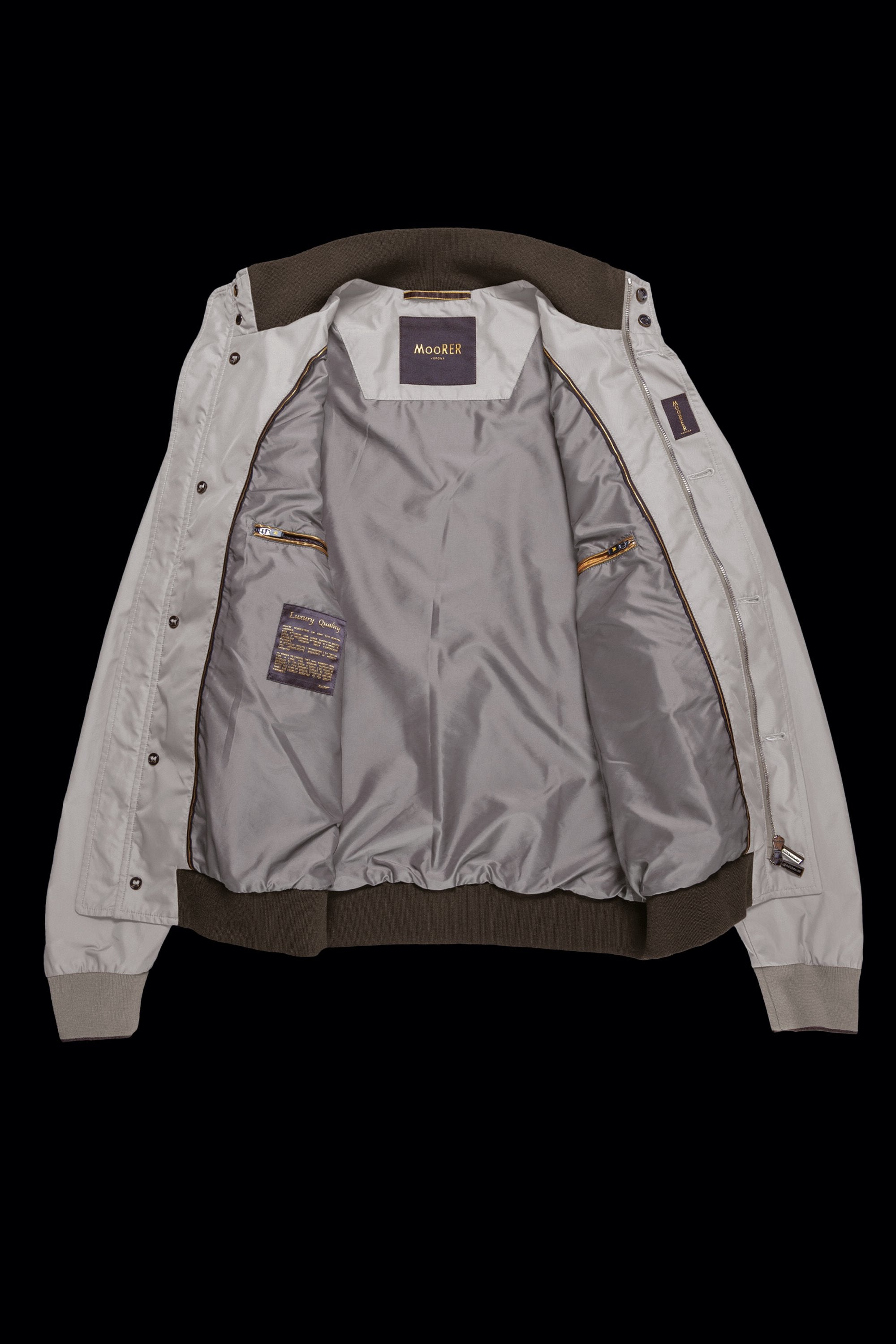 MOORER MEN'S IVORY BOMBER JACKET WITH RIBBED TRIM