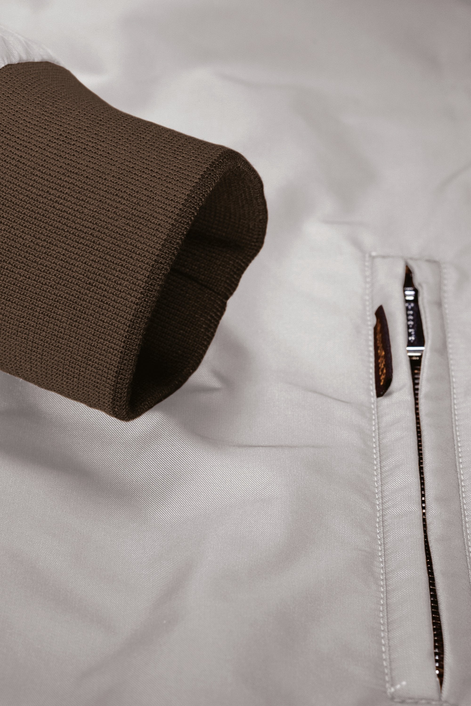 MOORER MEN'S IVORY BOMBER JACKET WITH RIBBED TRIM