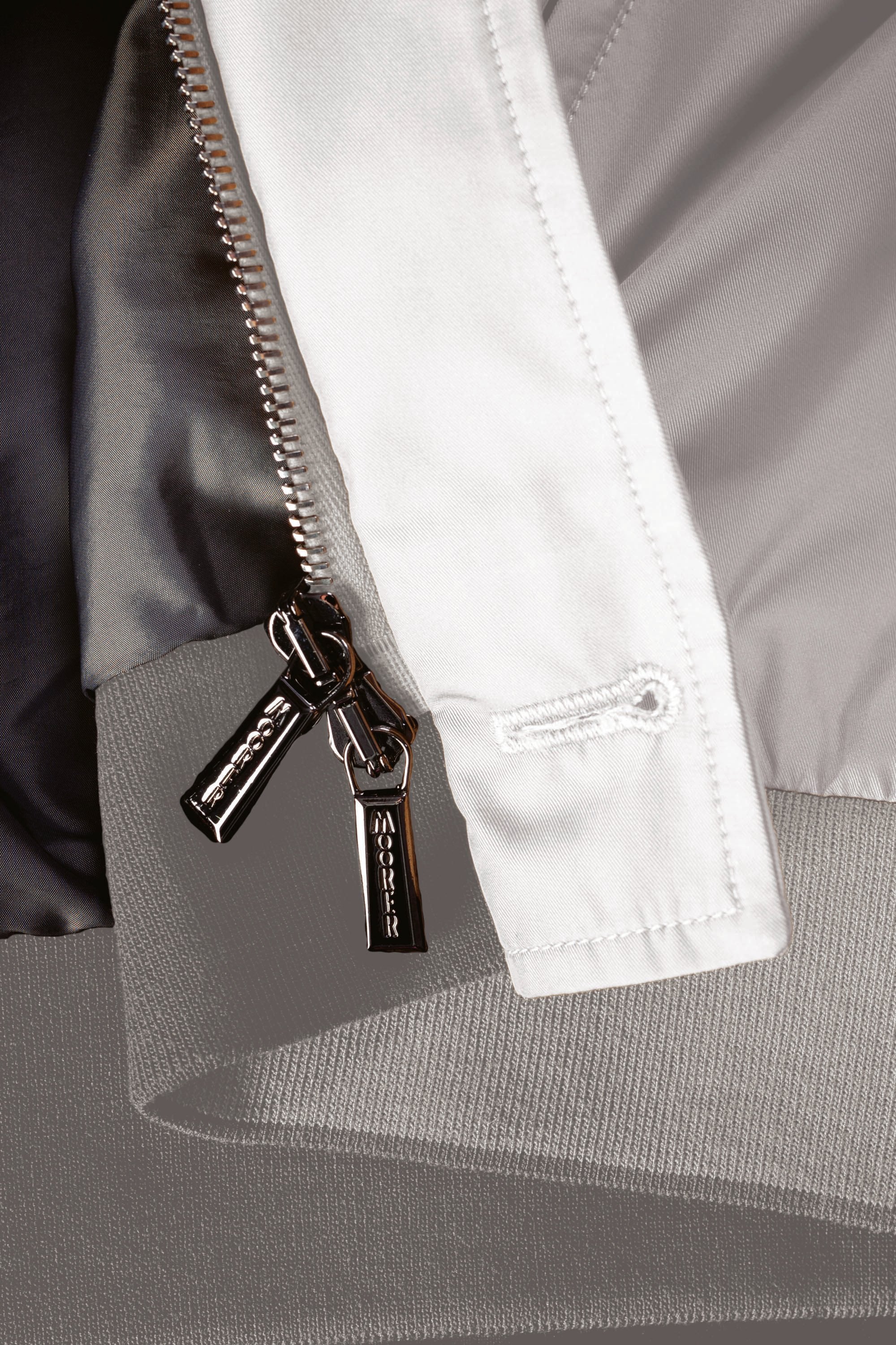 MOORER MEN'S IVORY BOMBER JACKET WITH RIBBED TRIM